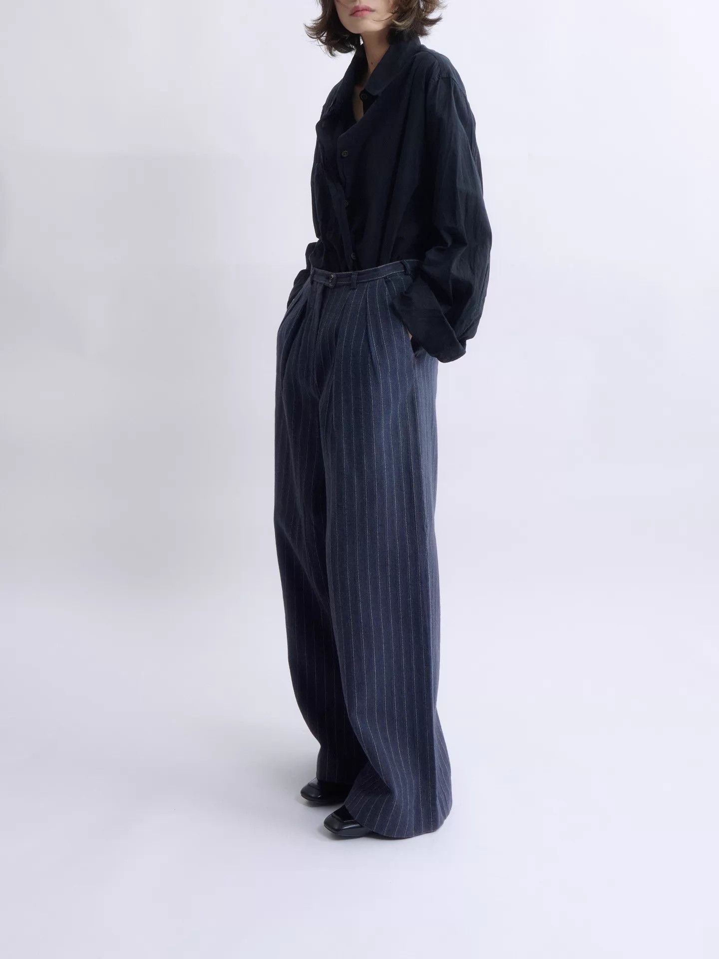 Kenzo KENZO 80s Navy Striped Wool Wide Leg Trousers Size 26" / US 2 / IT 38 - 3 Thumbnail