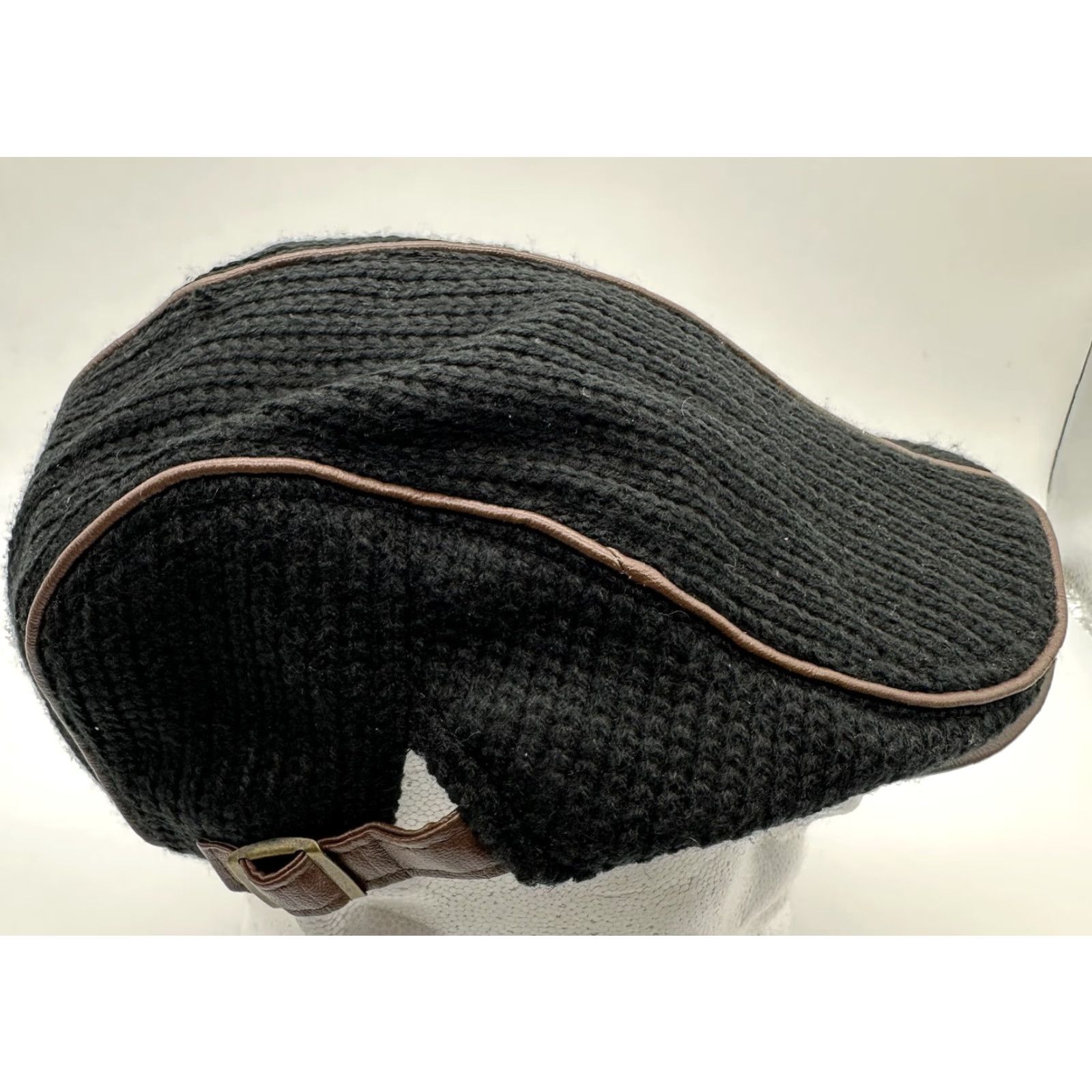Etro Love Jeans Newsboy Hat Cap Retro Black Knit Faux Leather Trim Adjustable Men Casual Newsboy Cap Black Vintage No Size US 35 - 4 Thumbnail