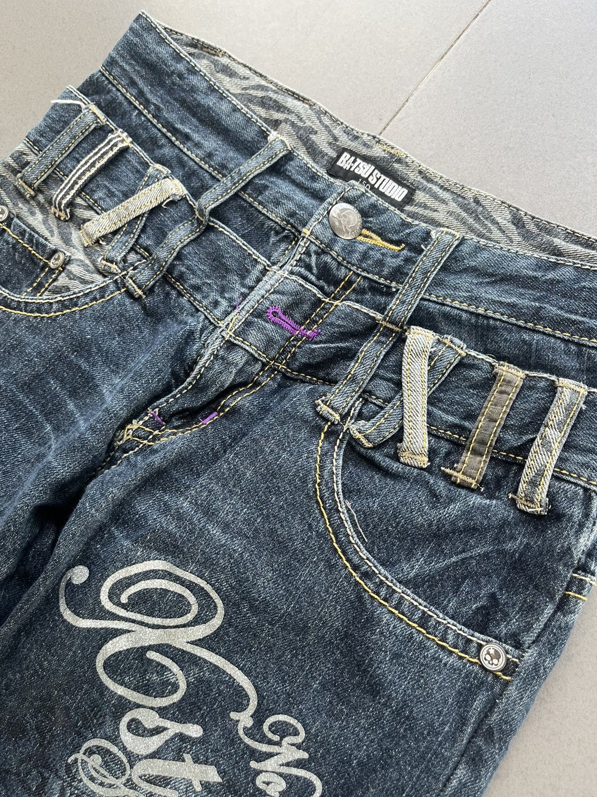 14th Addiction Japanese~Bat-tsu Studio Double Waist Poem Punk Denim Pants Size US 28 / EU 44 - 5 Thumbnail