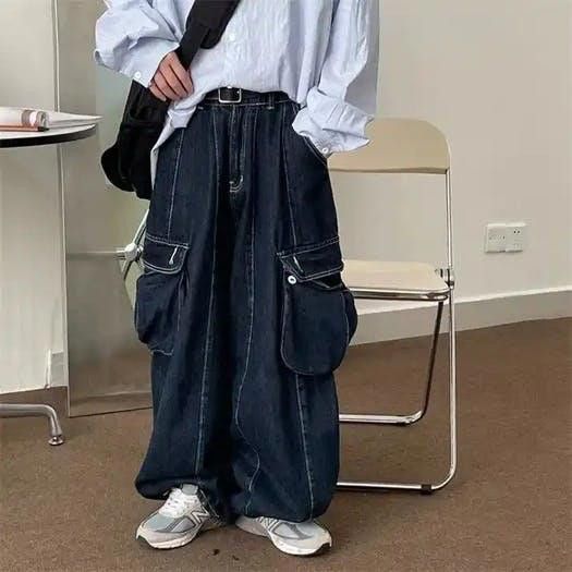 image of Vintage Streetwear Pocket Wide Leg Jeans in Blue, Men's (Size 28)
