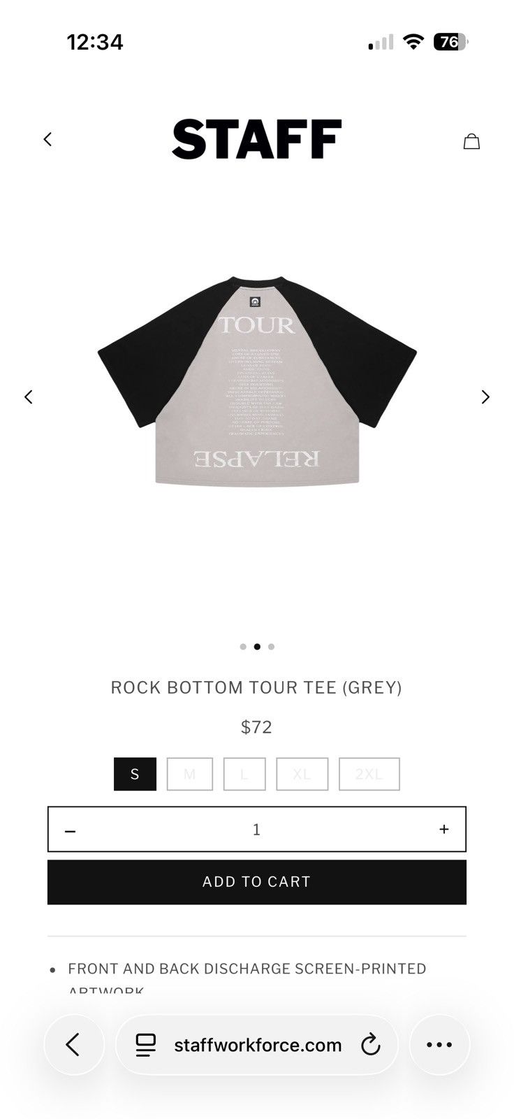 STAFF WORKFORCE Rock Bottom Tour Tee Size US L / EU 52-54 / 3 - 3 Thumbnail