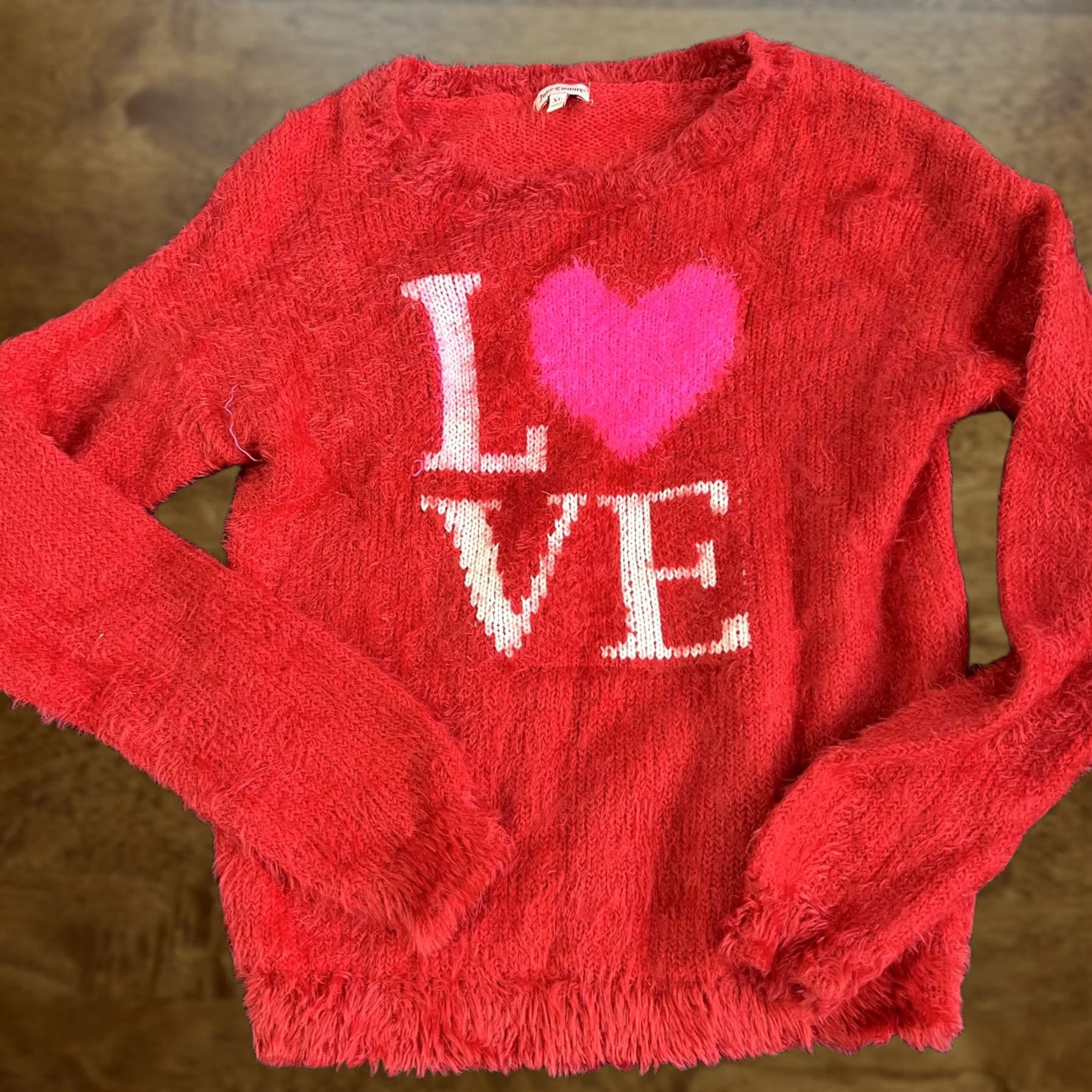 Juicy Couture VINTAGE Juicy Couture Sweater Womens XL Red Fuzzy Heart Love Graphic Cozy Pullover Size XL / US 12-14 / IT 48-50 - 1 Thumbnail