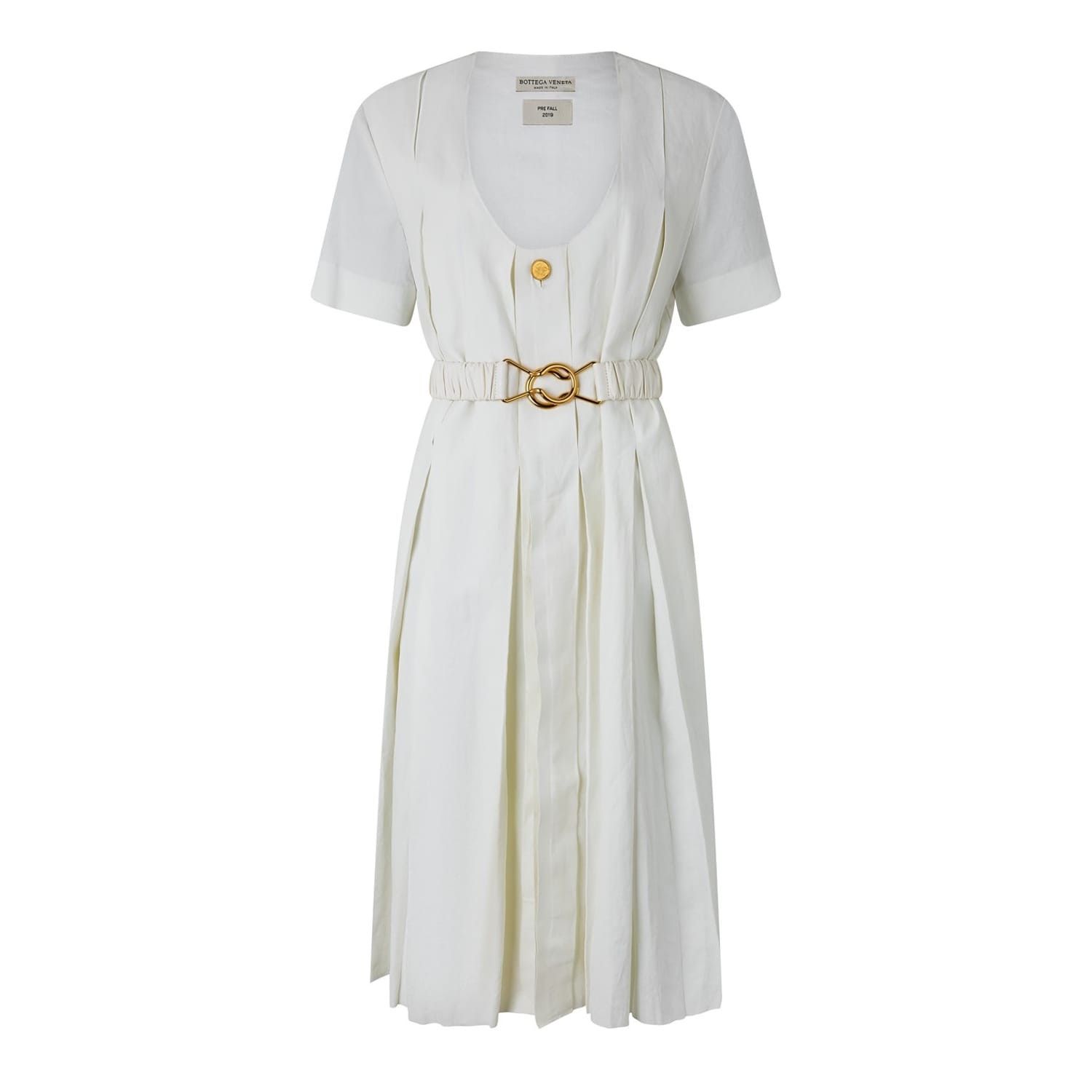 Bottega Veneta Bottega Veneta Scoop Neck Midi A-Line Dress in White Size S / US 4 / IT 40 - 1 Thumbnail