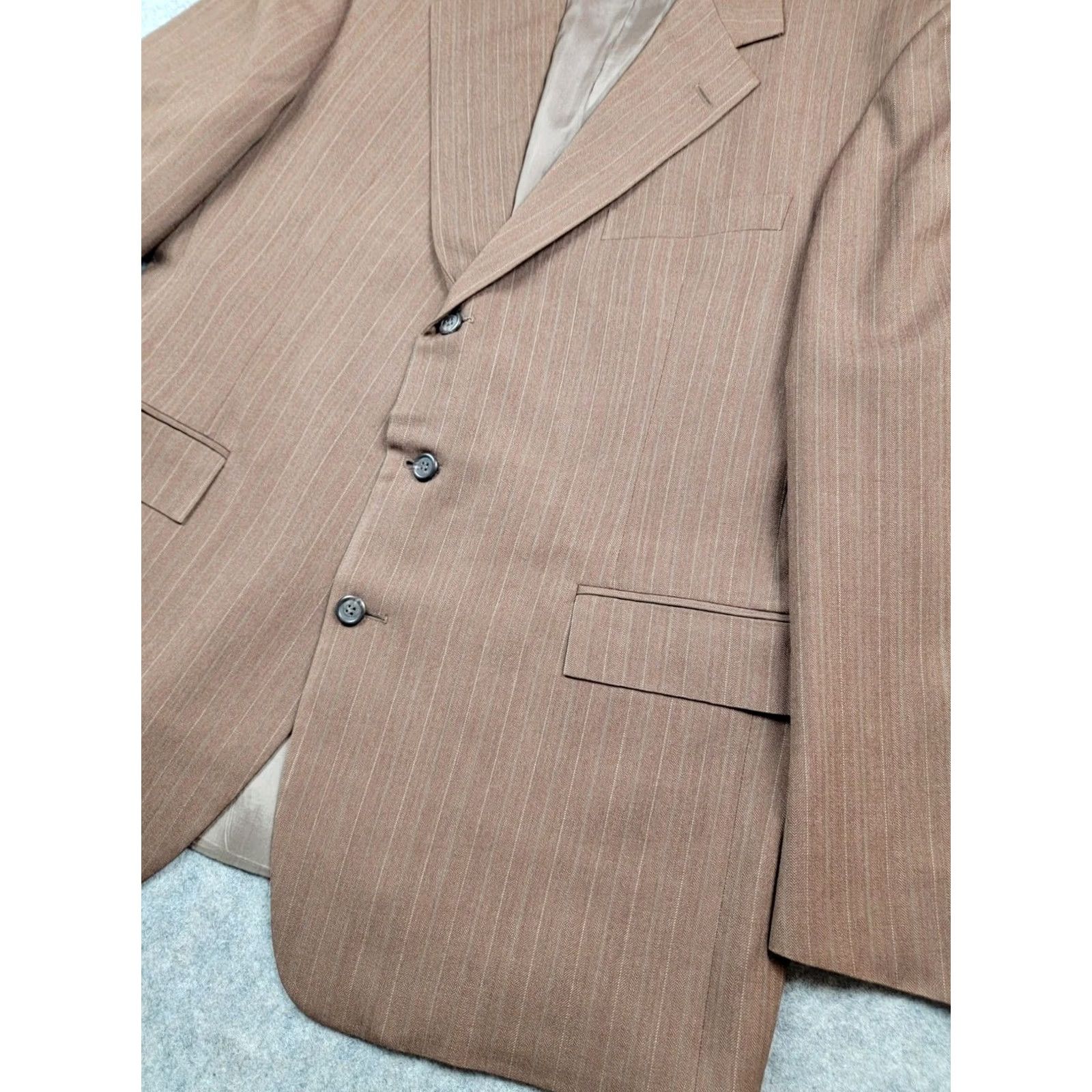 Polo Ralph Lauren Polo Ralph Lauren Suit Jacket Mens 44W Brown Striped Wool Holt Renfrew Vented Size US XXL / EU 58 / 5 - 5 Thumbnail