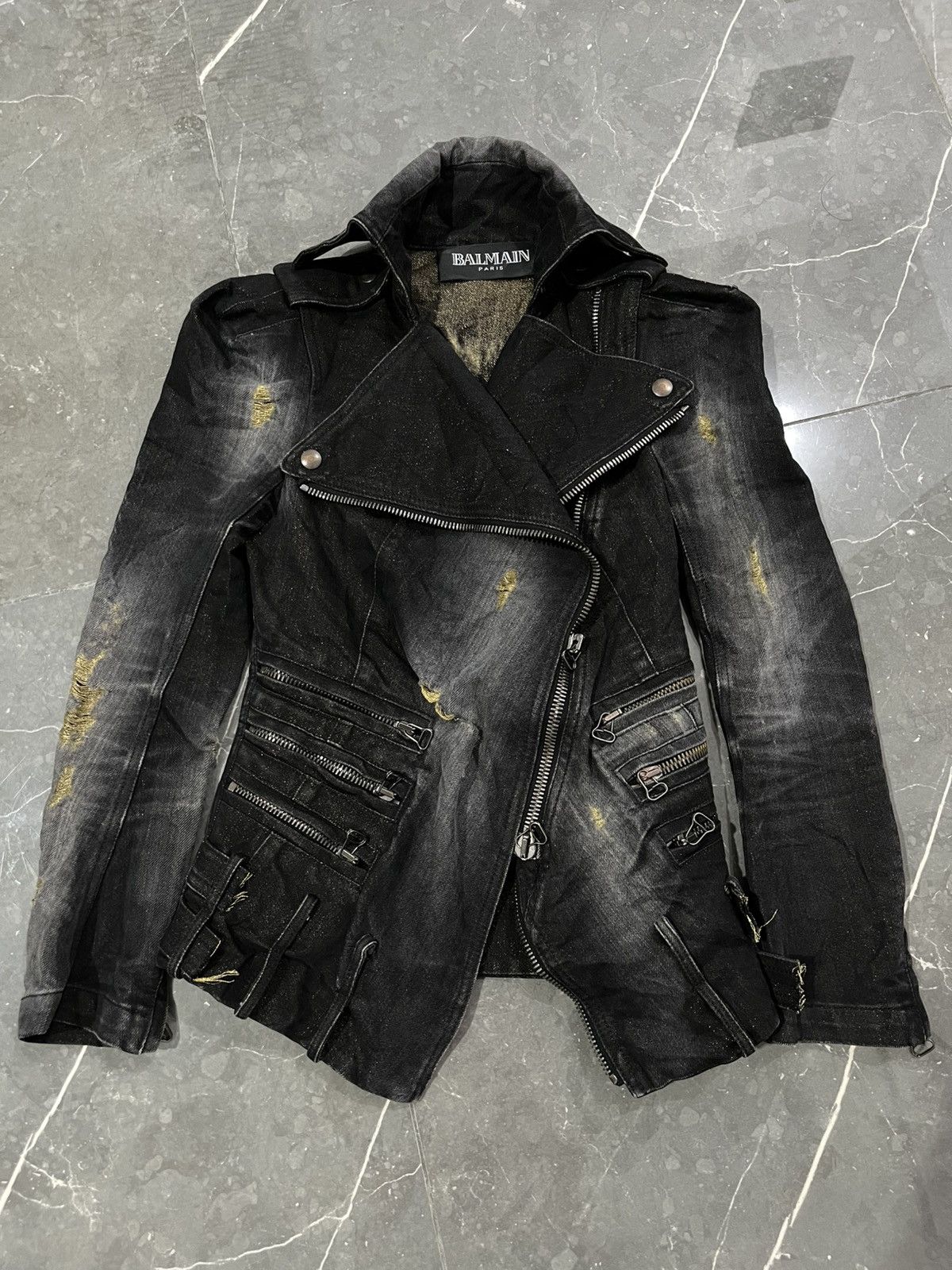 Balmain BALMAIN DECARNIN SS/ 2010 denim biker jacket Size XS / US 0-2 / IT 36-38 - 6 Thumbnail