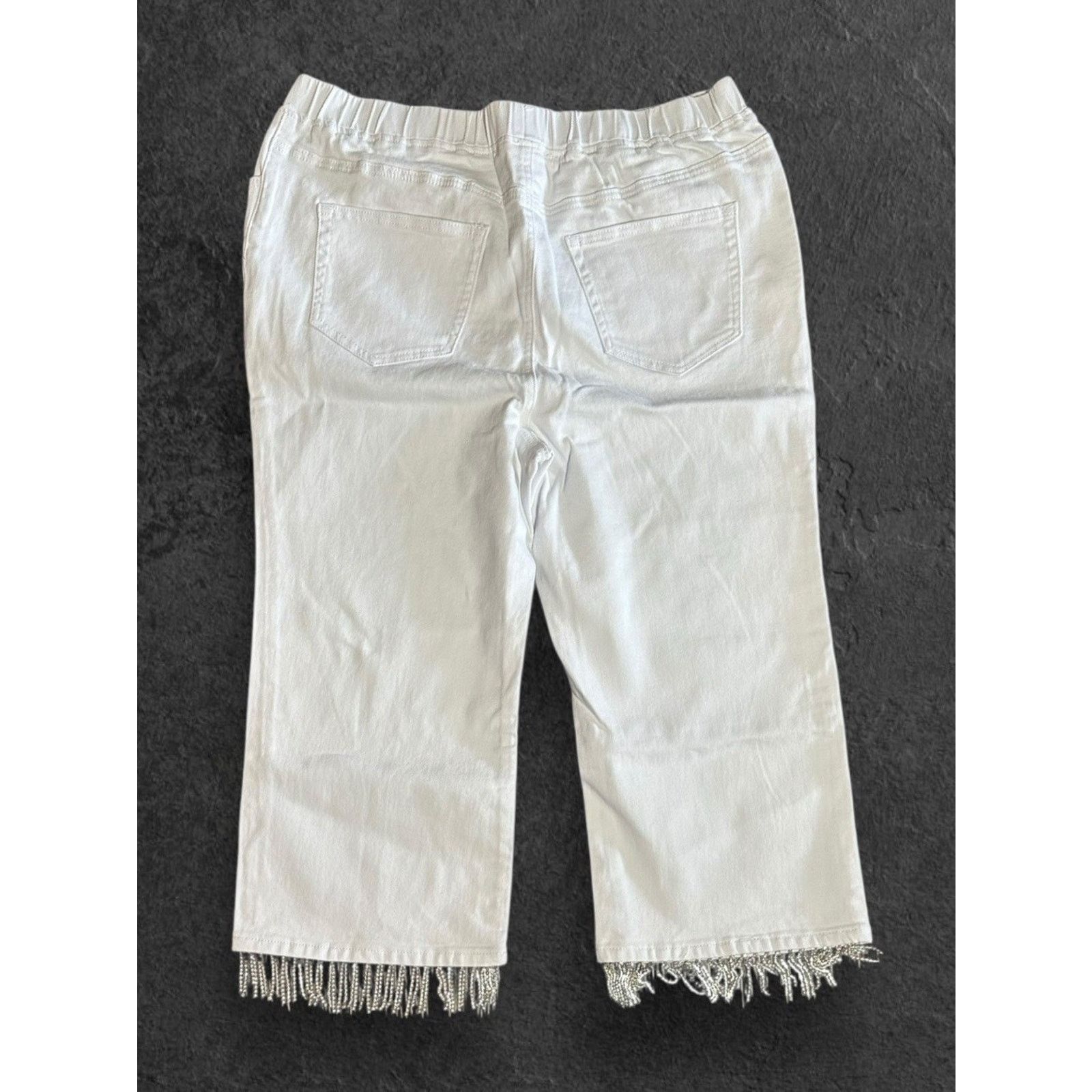 Other Parker & Rowe White Capri Jeans Elastic Waist Rhinestones XL Size 38" / US 16 / IT 52 - 6 Thumbnail