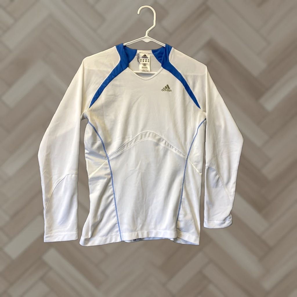 Adidas Adidas Women’s Shirt Long Sleeve Size Medium (18-20) V-Neck Pullover Regular Activewear Outdoor Sports Running & Jogging Solid White Size M / US 6-8 / IT 42-44 - 1 Thumbnail