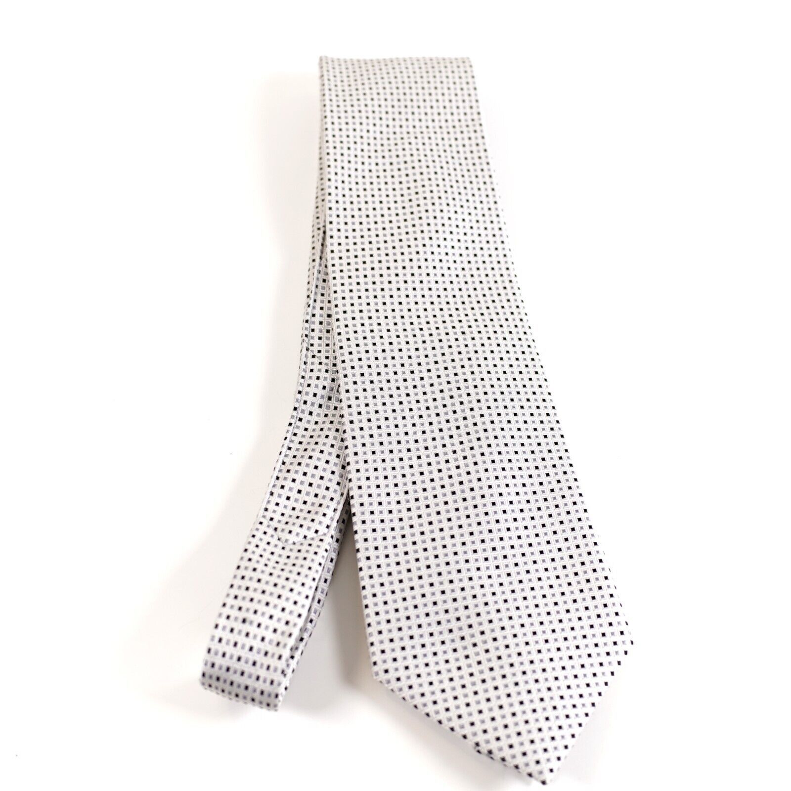 Pronto Uomo Pronto Uomo White Geometric Check Woven Silk Tie Size ONE SIZE - 6 Thumbnail