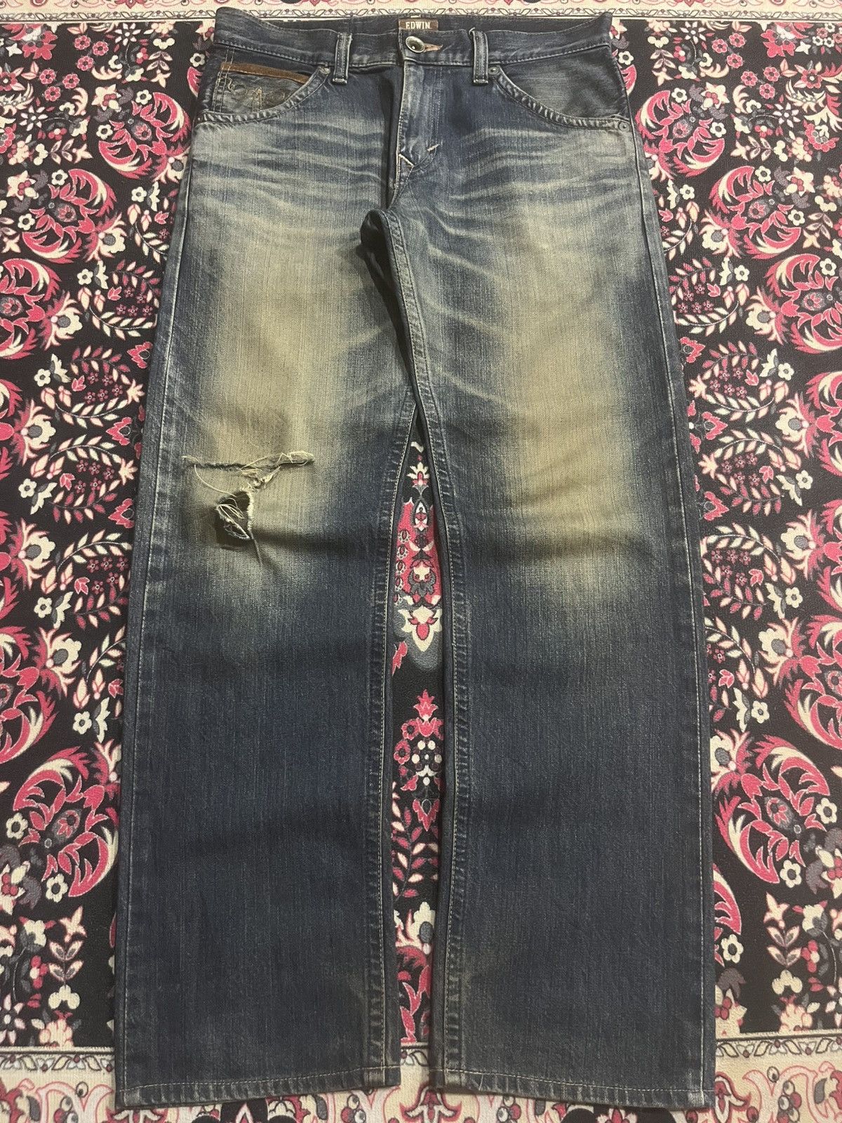 Edwin Edwin XVS Rusty Faded Washed Distressed Straight Leg Jeans Size US 30 / EU 46 - 1 Thumbnail