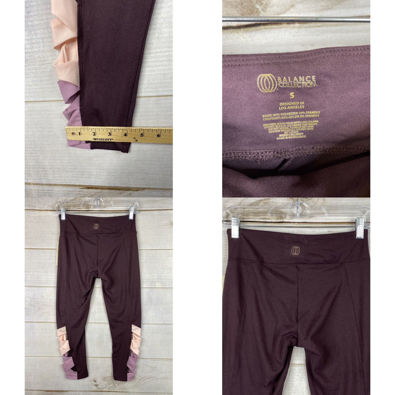 Vintage VINTAGE Balance Collection Leggings Womens S Burgundy Laced Leg Crop Workout Running NWT Size 28" / US 6 / IT 42 - 8 Thumbnail
