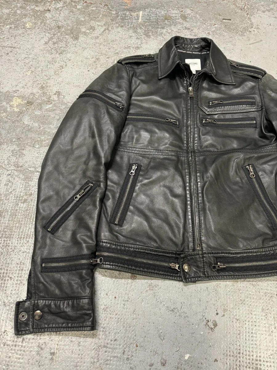Moschino 2000s Moschino Multi Zips Circle Black Leather Jacket Size US M / EU 48-50 / 2 - 9 Thumbnail