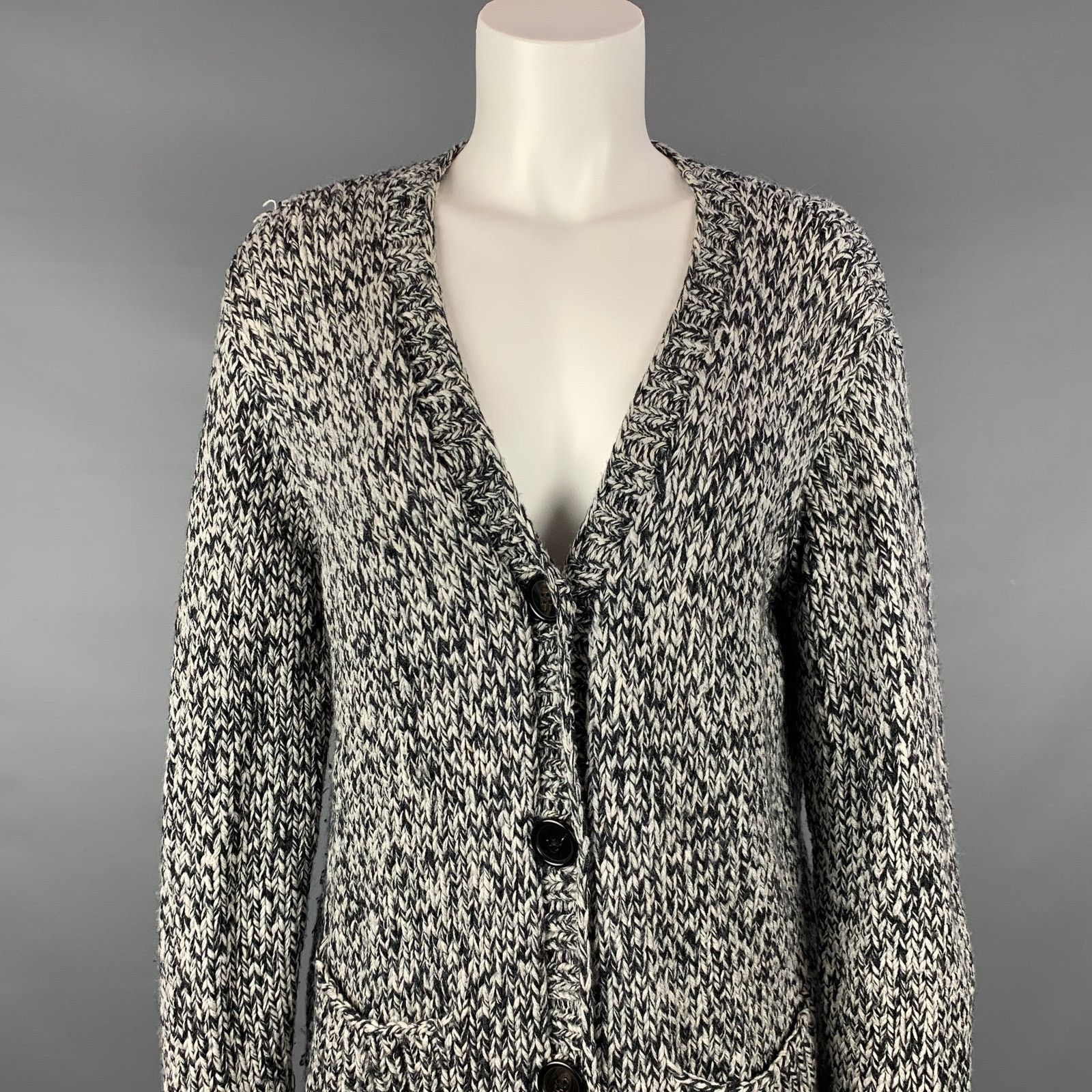 L'AGENCE M Navy & Grey Knitted Merino Wool Oversized Cardigan Size M / US 6-8 / IT 42-44 - 2 Thumbnail