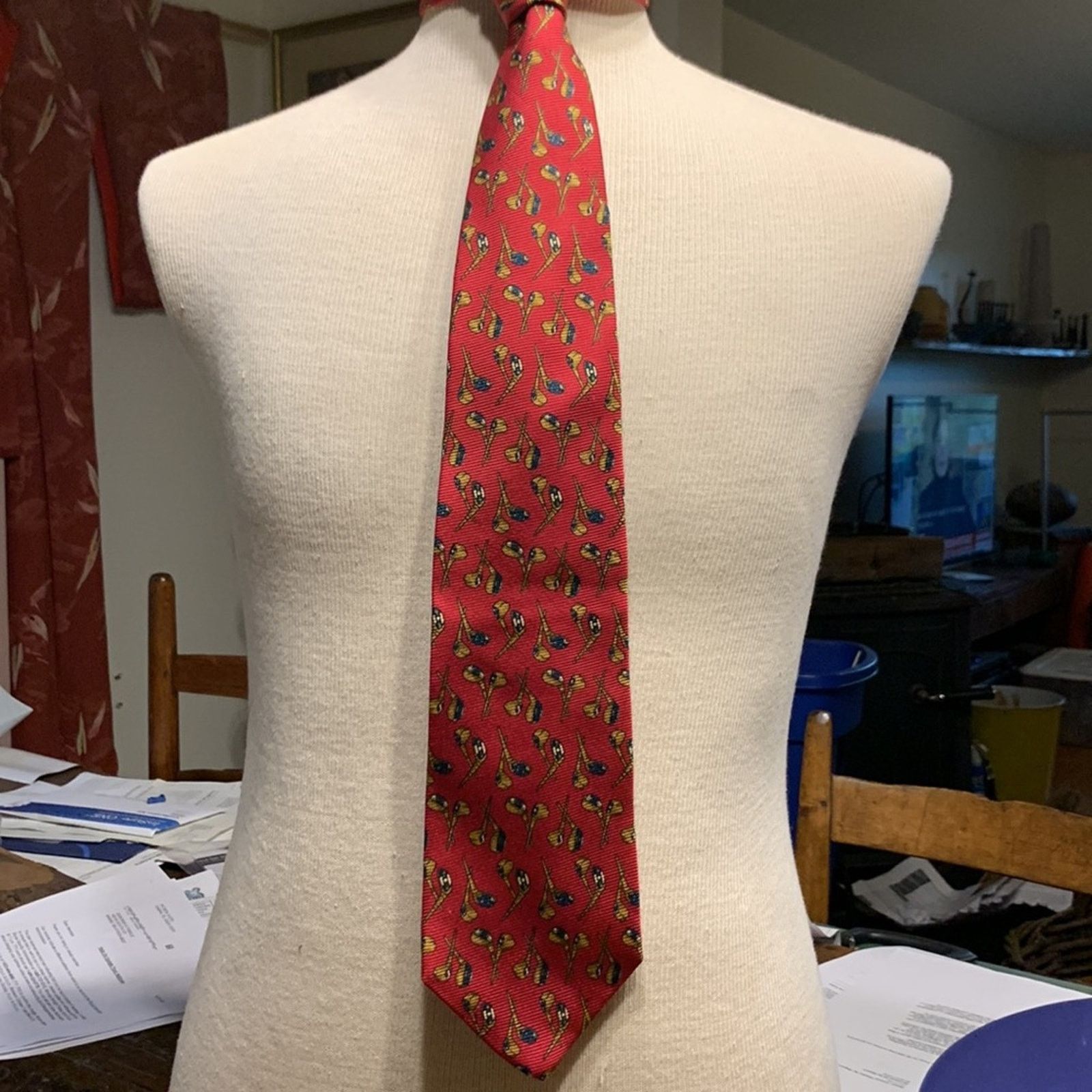 Burberry Burberry's of London red silk twill necktie with golf print Size ONE SIZE - 5 Thumbnail