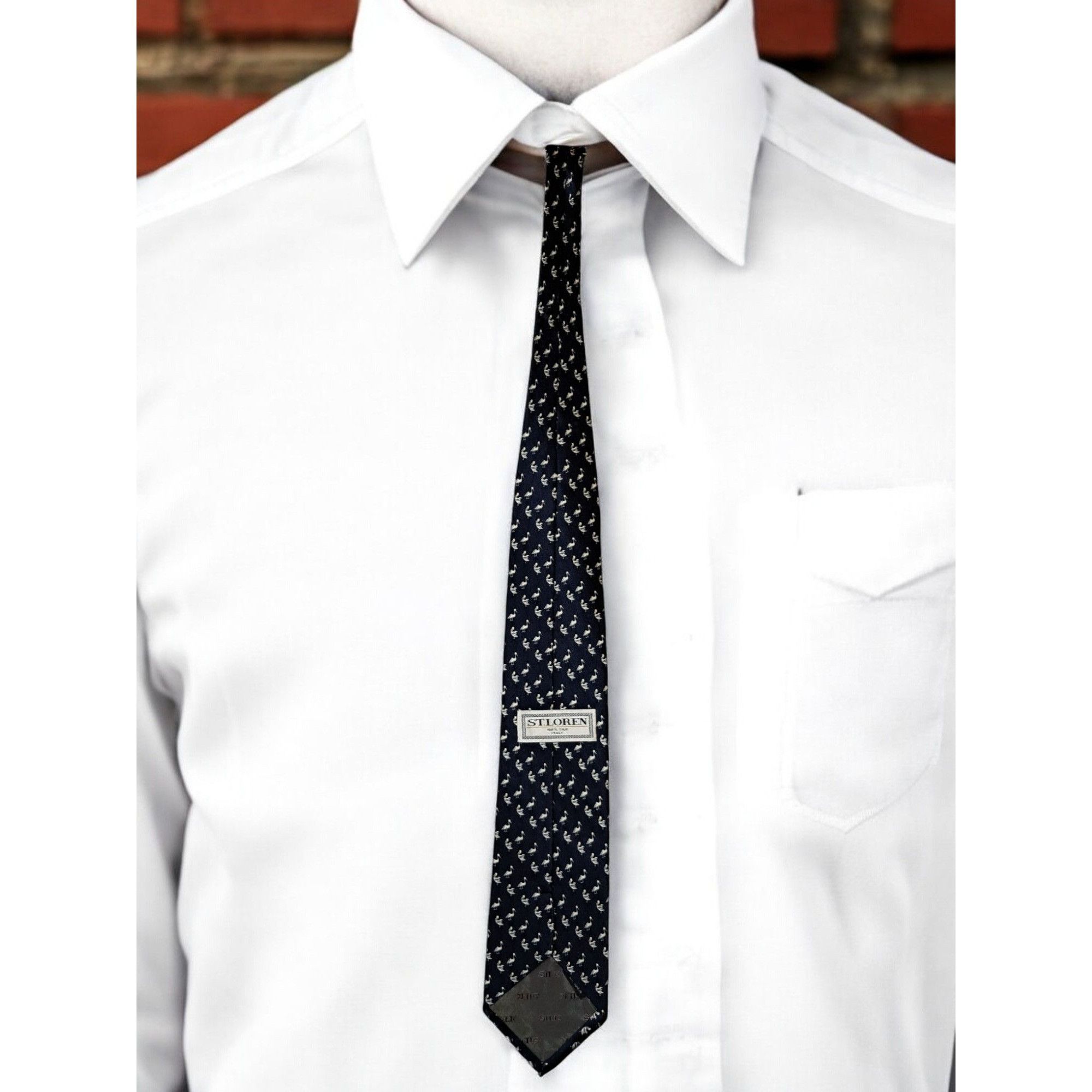 Other St. Loren Made In Italy 100% Silk Navy Blue with White Pelic Size ONE SIZE - 3 Thumbnail