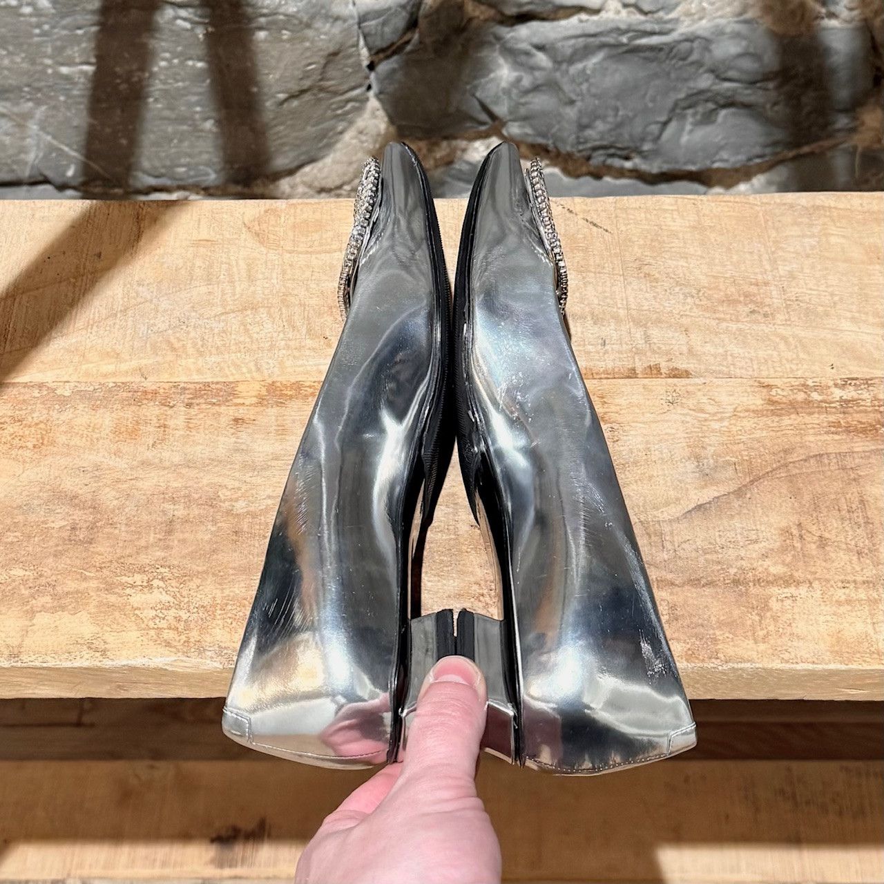 Roger Vivier Roger Vivier Belle Vivier Strass Silver Leather Ballet Flats Size US 7 / IT 37 - 10 Thumbnail