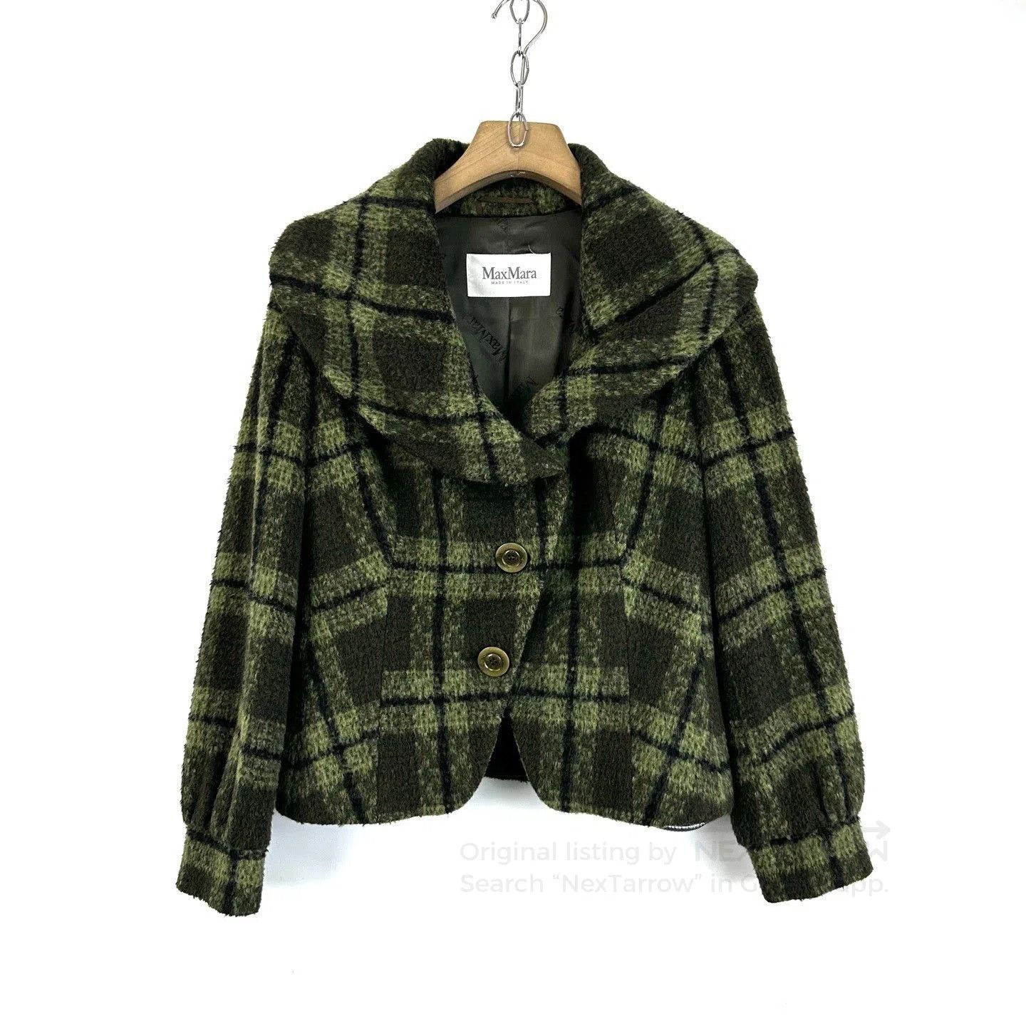 Max Mara MaxMara Green Plaid Wool Short Coat. Size S / US 4 / IT 40 - 1 Thumbnail