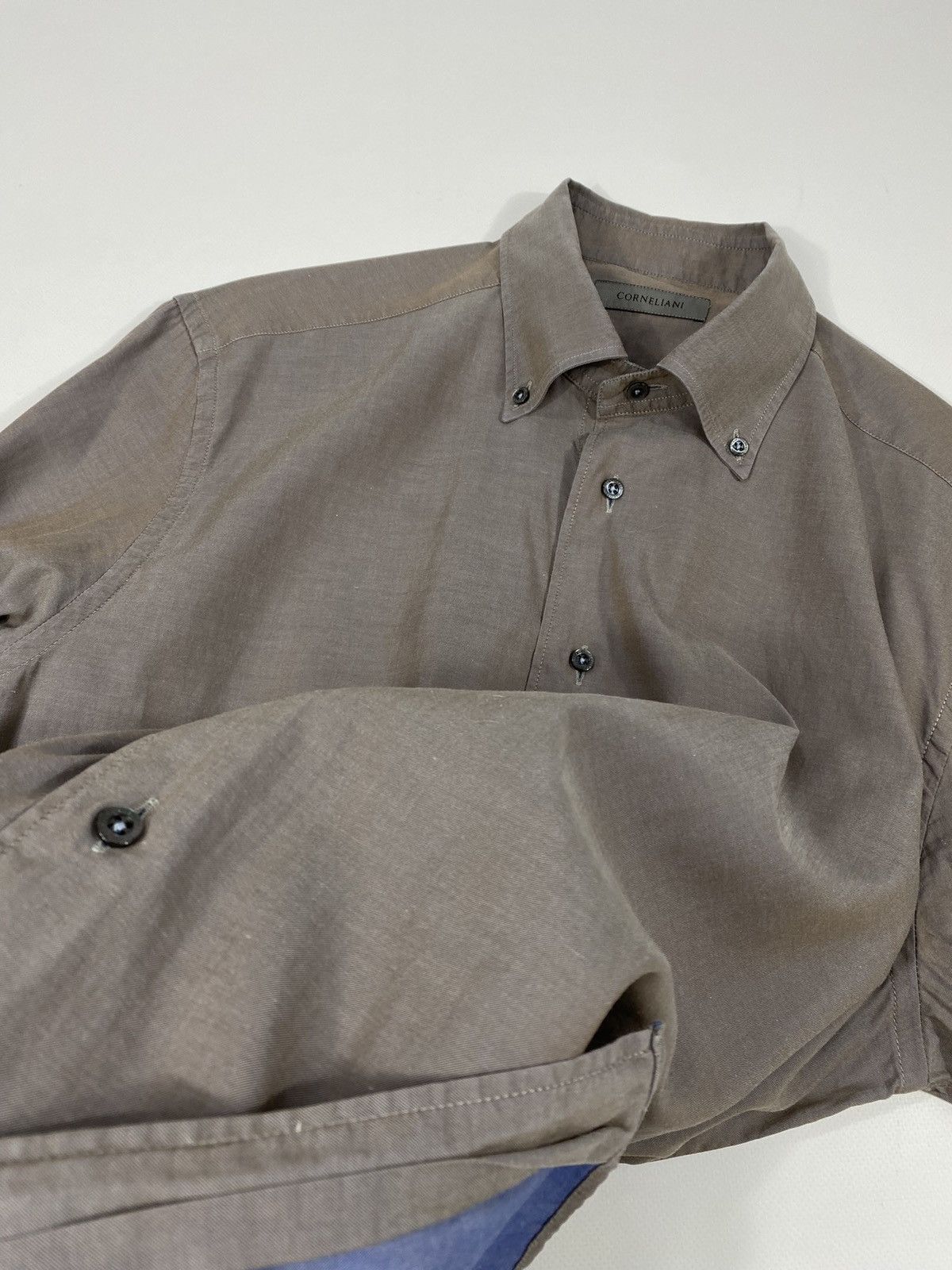 Corneliani Corneliani Indigo Brown Two Tone Light Bronze Shirt Size US L / EU 52-54 / 3 - 10 Thumbnail