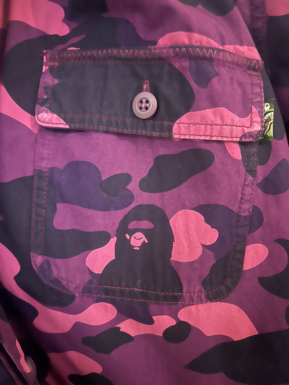 Bape Rare BAPE A Bathing Ape Purple Camo Shark Button Shirt Size US XL / EU 56 / 4 - 6 Thumbnail