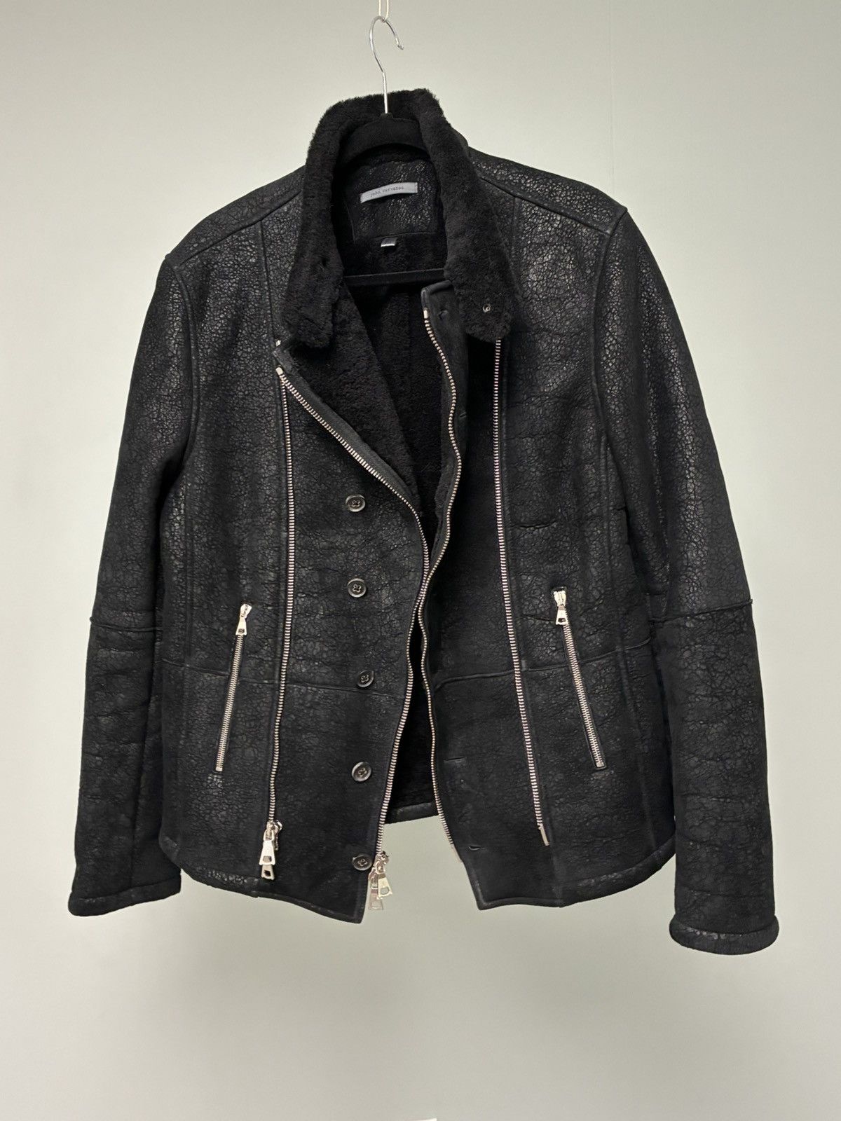 John Varvatos Asymmetrical Biker Shearling Jacket EU 50 USA 40 Size US M / EU 48-50 / 2 - 14 Thumbnail