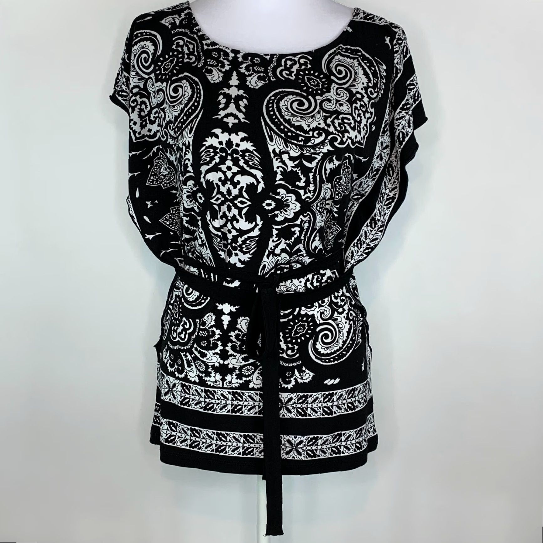 Vintage Wrapper Women XS Paisley Top Blouse Butterfly Sleeve Tie Waist Kimono Style Size XS / US 0-2 / IT 36-38 - 3 Thumbnail