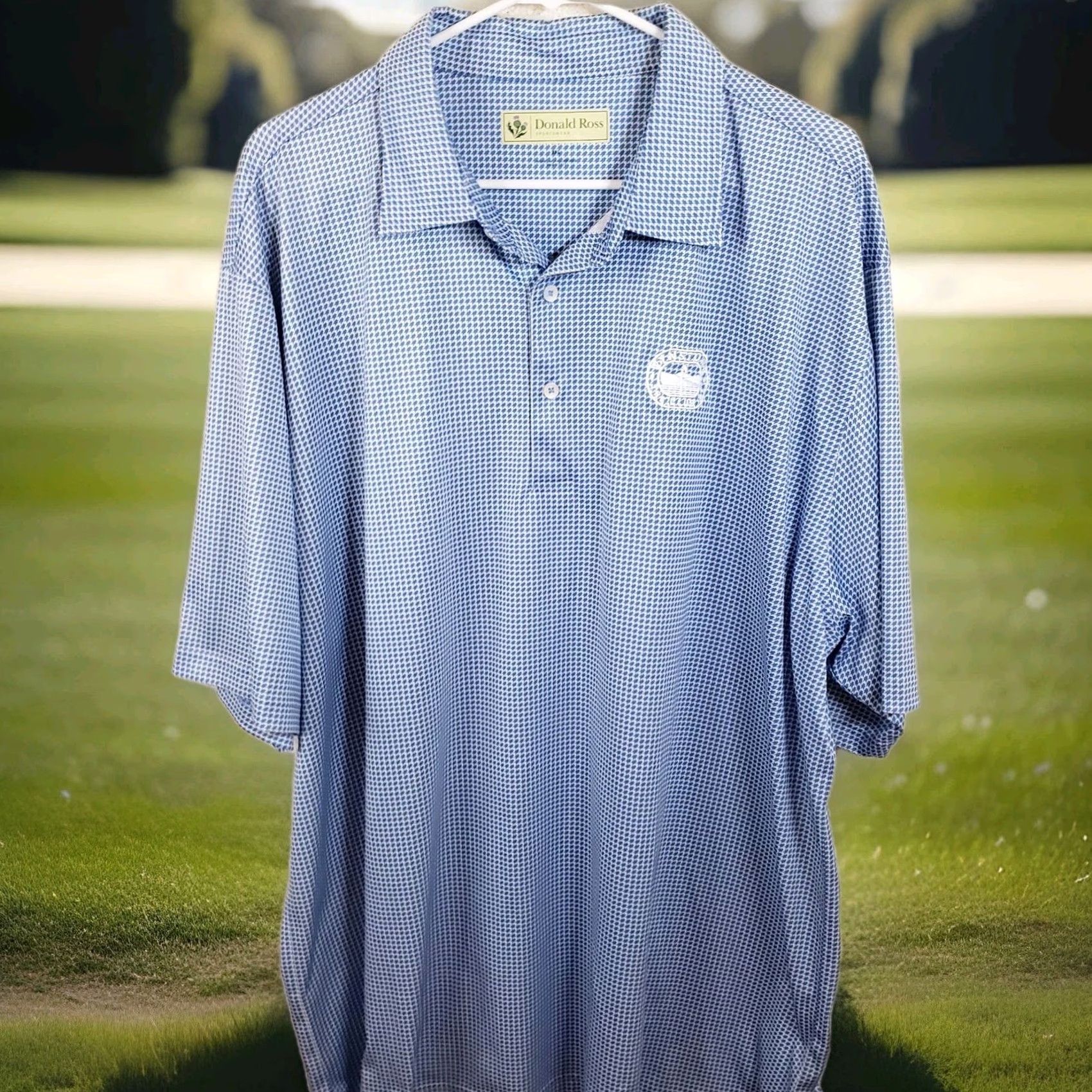 Vintage Donald Ross Polo Shirt Mens 2XL Blue Geometric Print Golf Performance Stretch Size US XXL / EU 58 / 5 - 2 Thumbnail