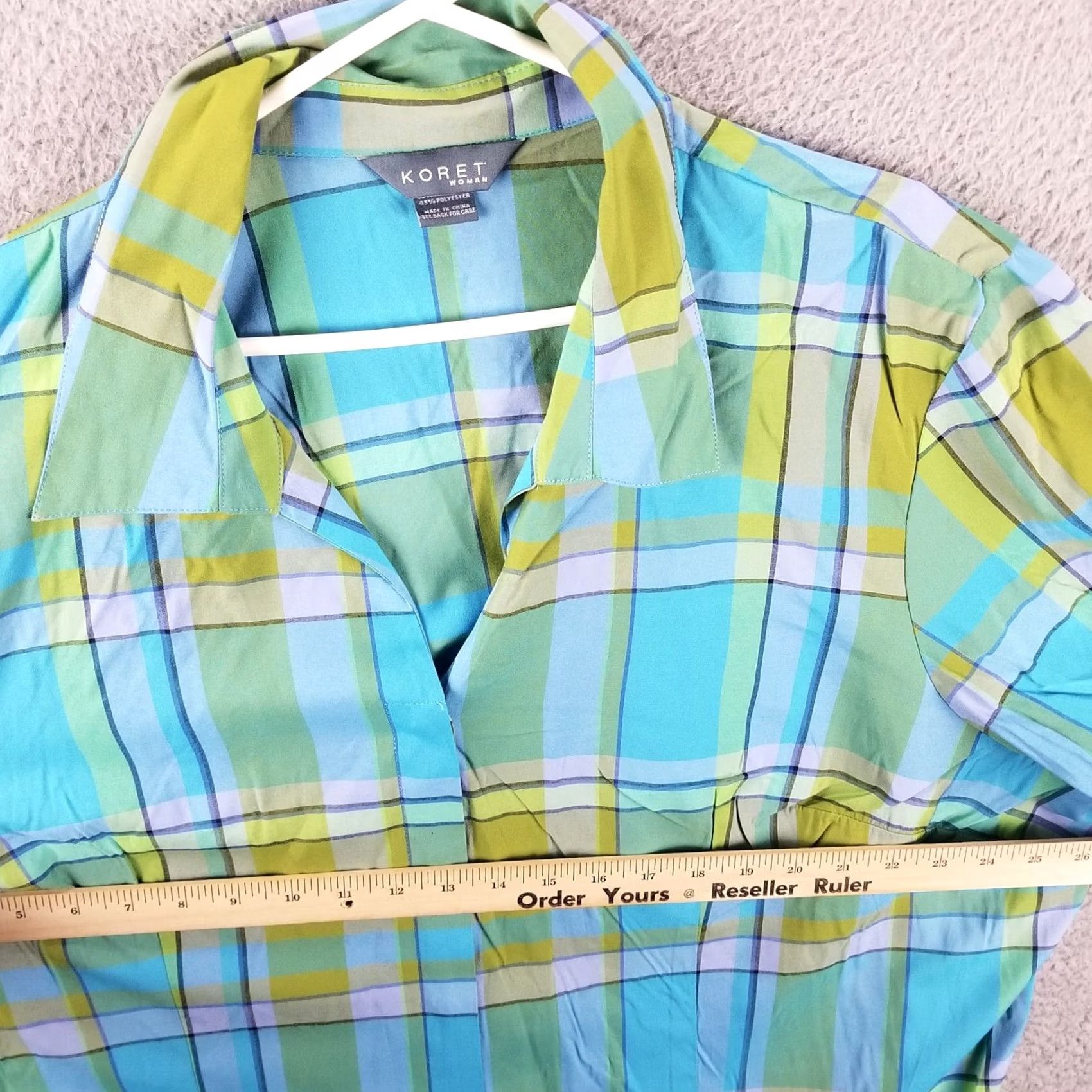 Vintage Koret Button Down Shirt Blouse Woman Plus Size 26 Blue Plaid Button-Up Shirt Womens Size 4XL / US 24-26 - 7 Thumbnail