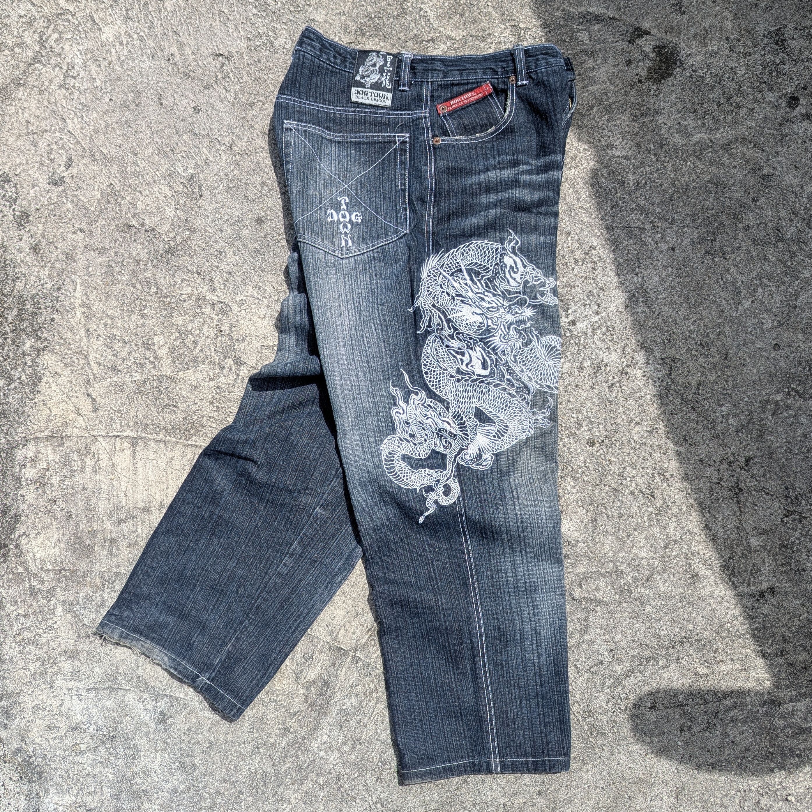 Dogtown BEST! DOGTOWN Black Dragon Sukajan Baggy Black Jeans | Grailed