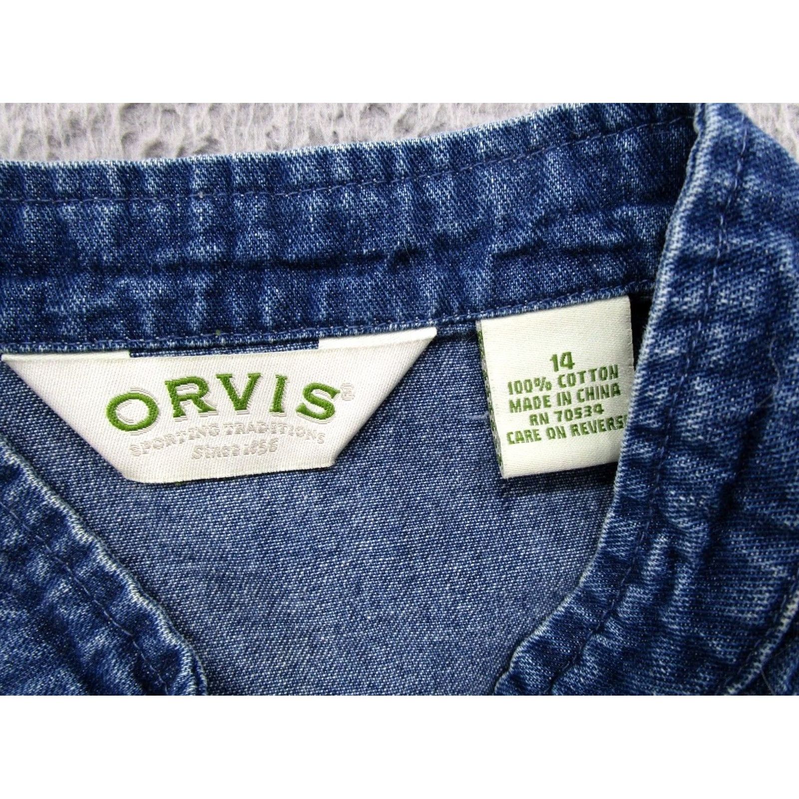 Orvis VINTAGE Orvis Vest Denim Button Up Women's 14 Blue Ruffle Western Casual Mens Womens Girls Size XL / US 12-14 / IT 48-50 - 2 Thumbnail