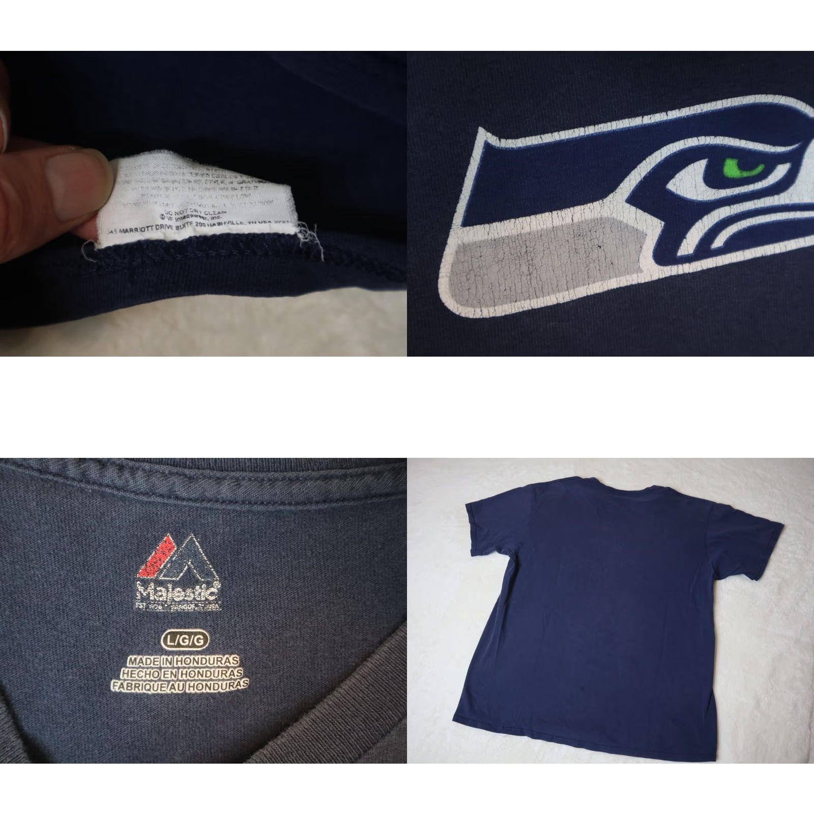 Vintage Seattle Seahawks T Shirt Size Large Navy Crew Neck 100% Cotton Classic Football Majestic Men LC Blue Nike? Size US L / EU 52-54 / 3 - 8 Thumbnail