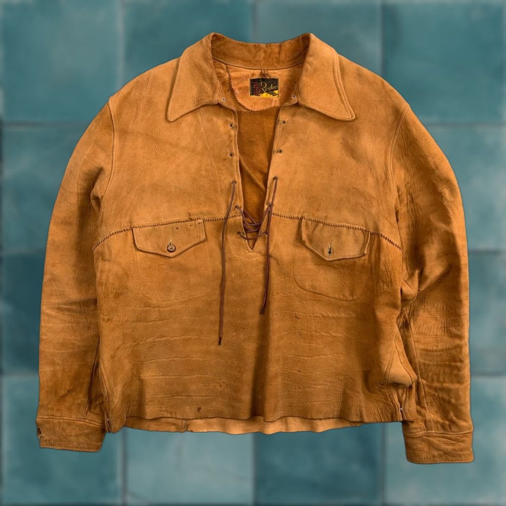 Vintage VINTAGE Rodeo Suede Pullover Tunic 1940s Cowboy Shirt Size 42 Brown Western Hippie Mens Size US XL / EU 56 / 4 - 1 Thumbnail