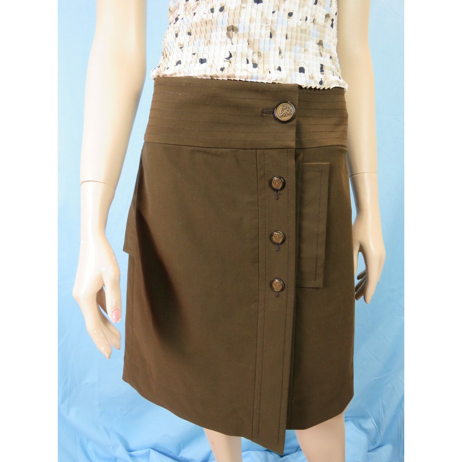 Gucci GUCCI 200269 DARK BROWN COTTON LOGO BUTTON SKIRT 46 $695 ITA Size 32" / US 10 / IT 46 - 6 Thumbnail
