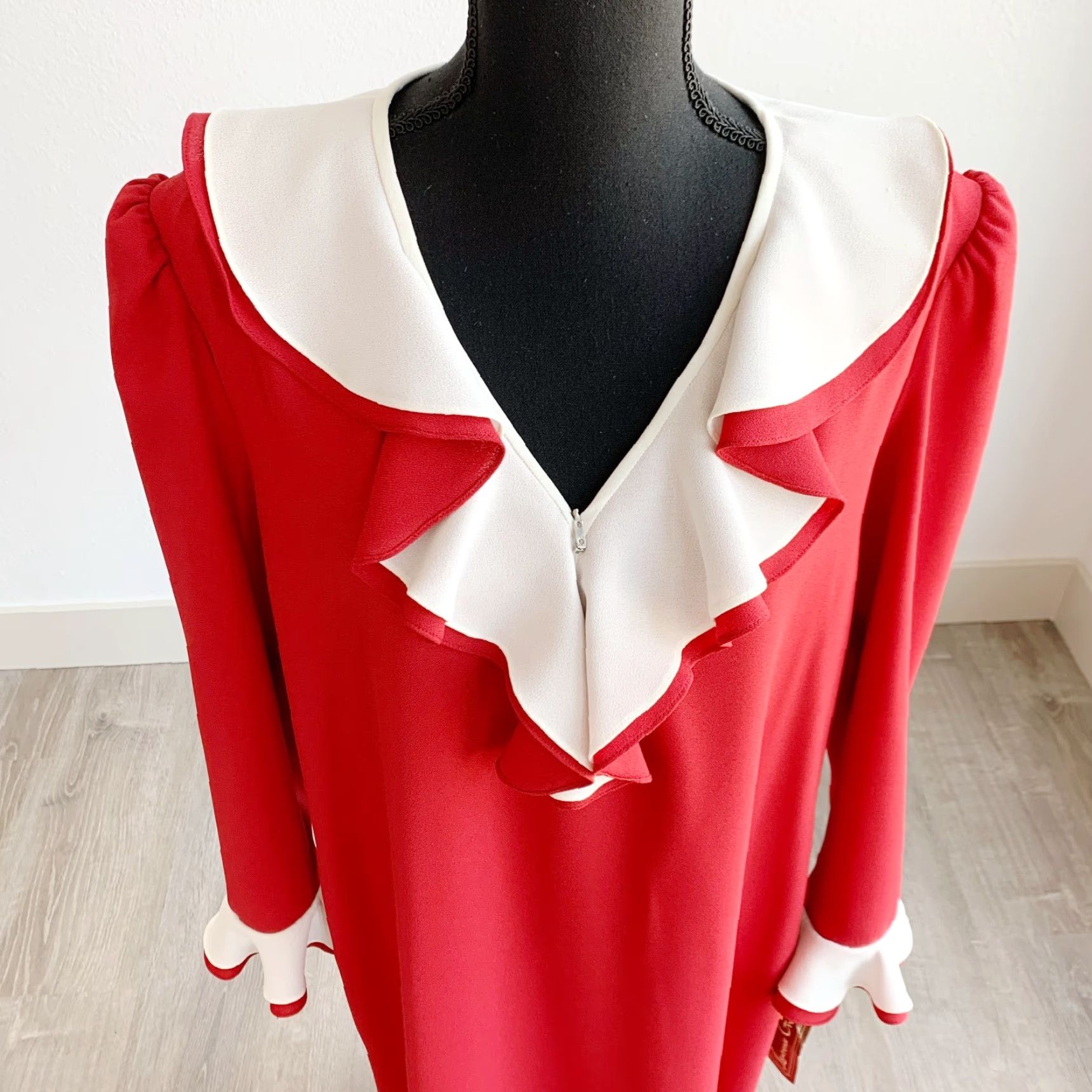 Vintage VINTAGE Lawrence Greer NWT Burgundy Ruffle V-Neck Twee Dress Shirt Midi Dress 18 Womens Birthday Party/Cocktail Womens Size XXL / US 16-18 / IT 52-54 - 2 Thumbnail