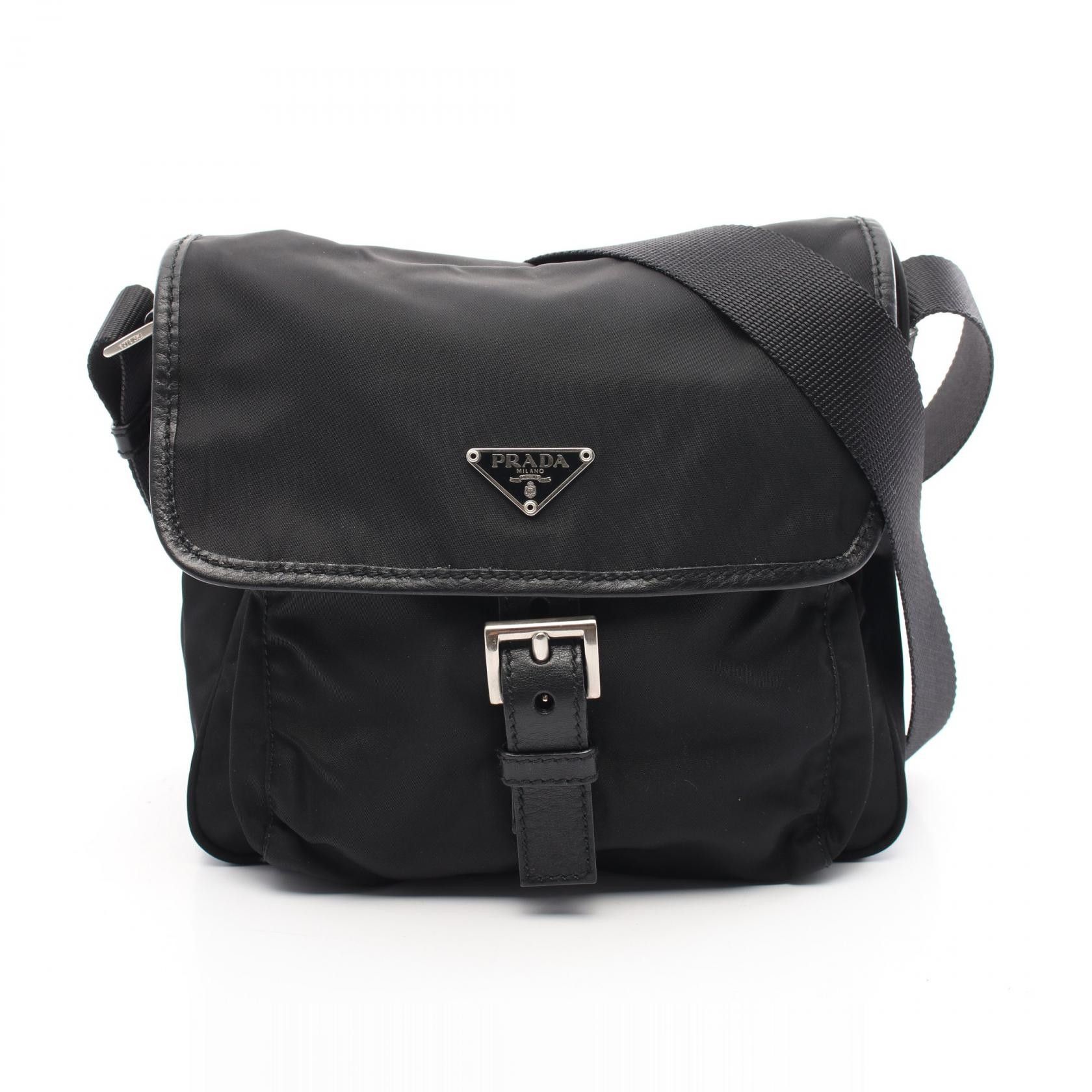 Prada Prada Nylon Leather Shoulder Bag Leather Shoulder Bag in Black, Women's