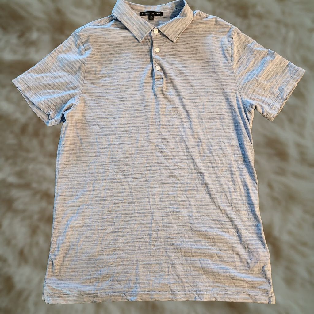 Vintage Robert Barakett Shirt Mens Large Blue Striped Short Sleeve Golf Polo Size US L / EU 52-54 / 3 - 1 Thumbnail