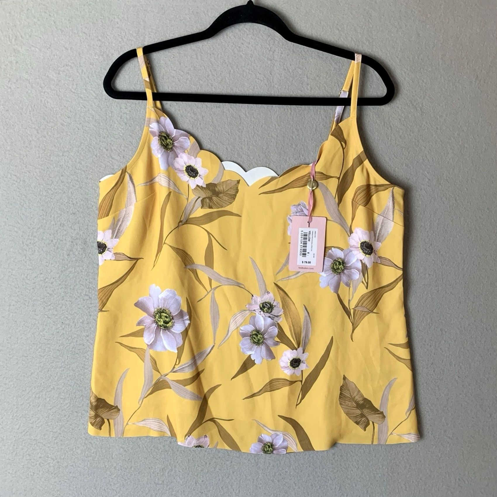 Ted Baker Ted Baker Top Womens Size 5 Yellow Floral Cabana Printed Cami Scalloped Size S / US 4 / IT 40 - 2 Thumbnail