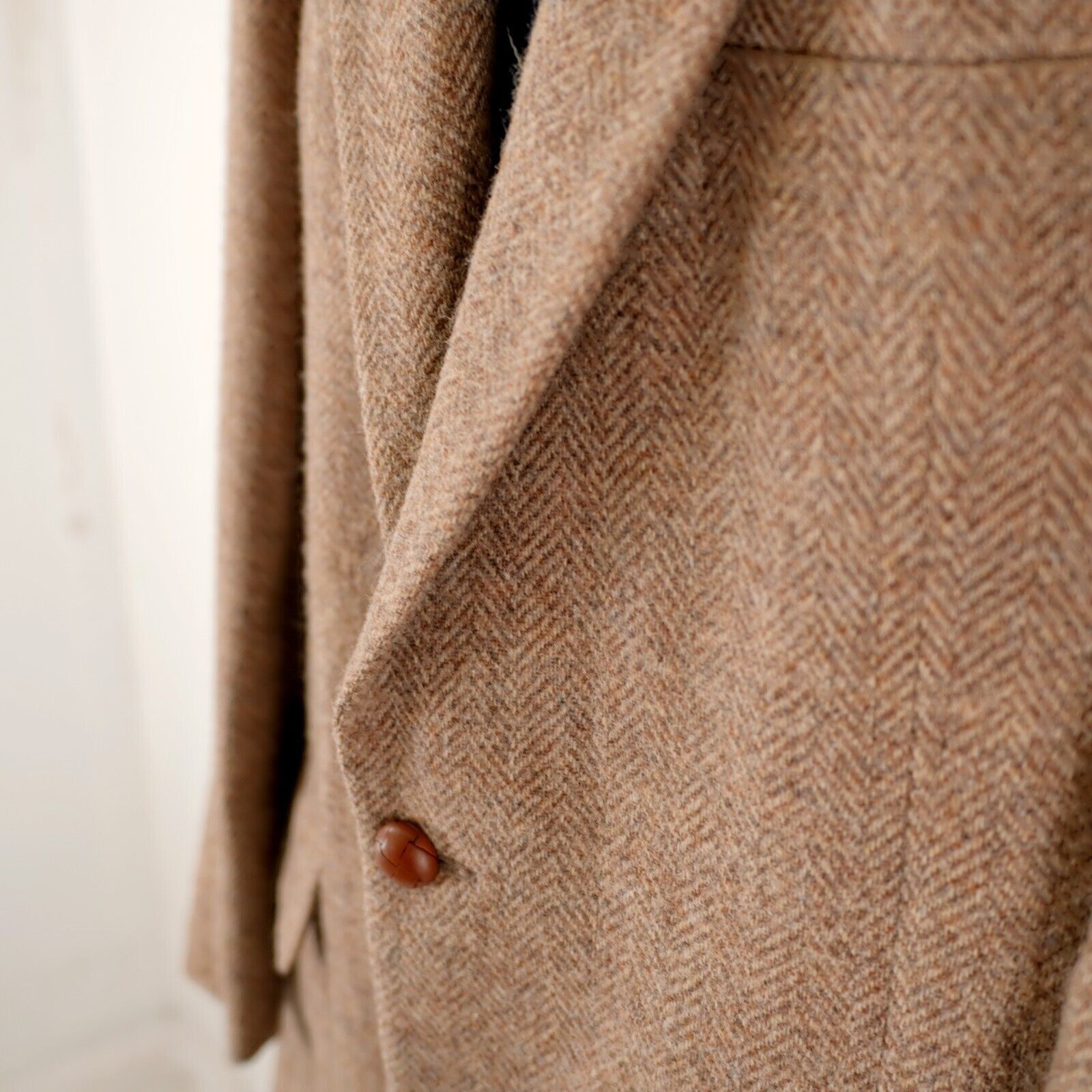 Farah WM F Farah Tweed Wool Tan Herringbone 2 Leather Button Sport Size 40L - 4 Thumbnail