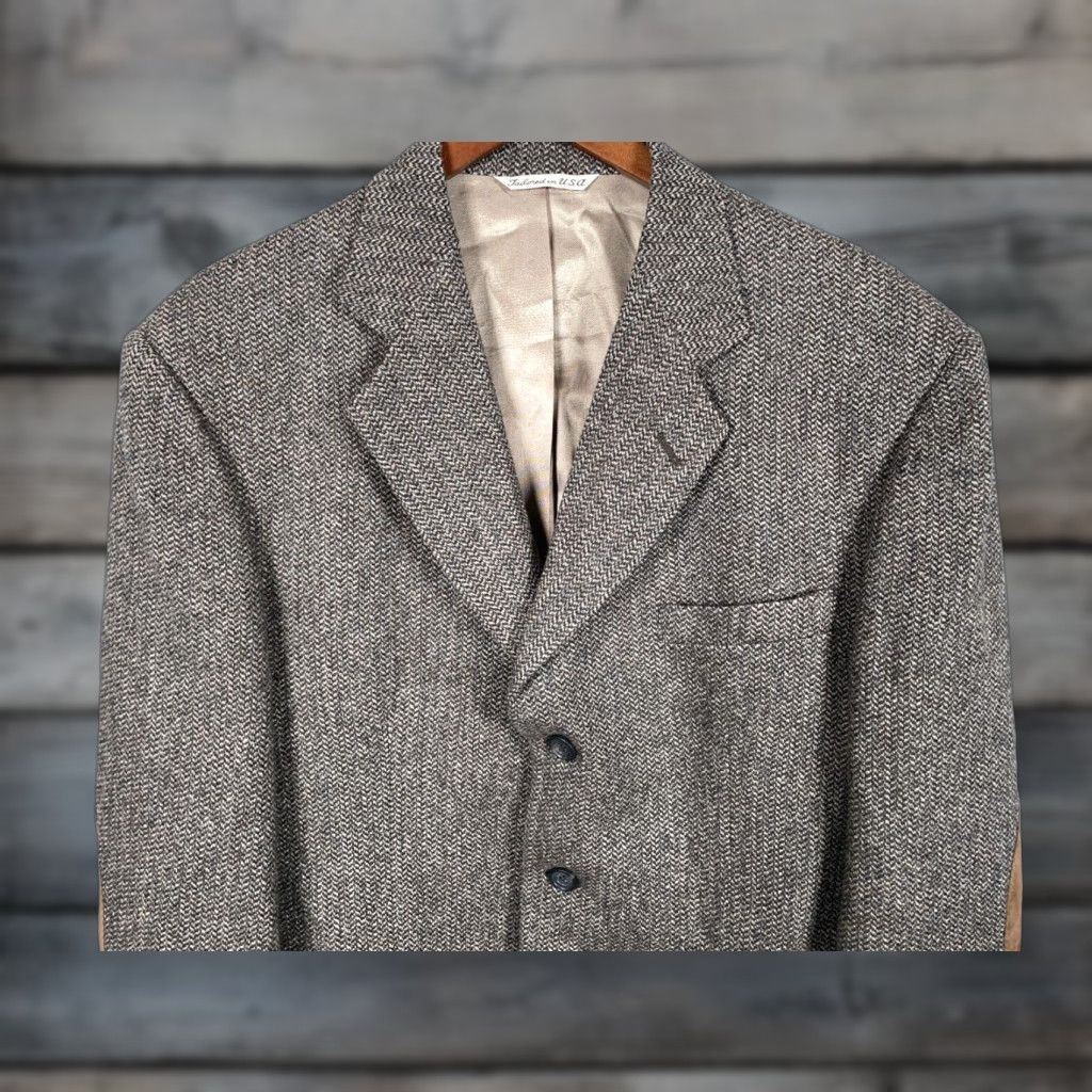Stafford VINTAGE Stafford Blazer Wool 2 Piece Herringbone Brown Elbow Patches Mens 42 Regular Brown Mens Blazer 42 Regular Vintage Preppy USA Size 42R - 1 Thumbnail