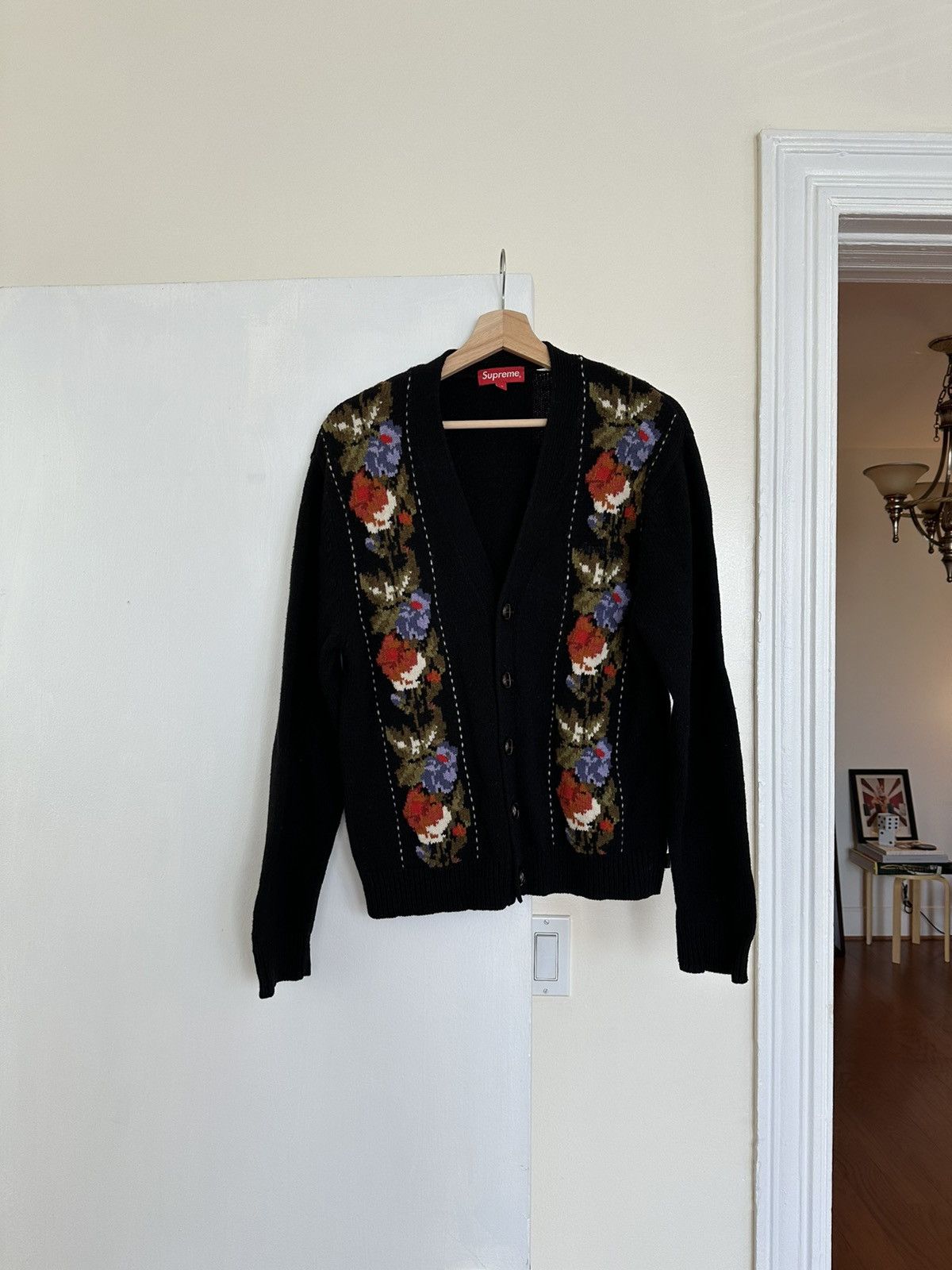 image of Supreme Floral Cardigan in Black, Men's (Size Small)