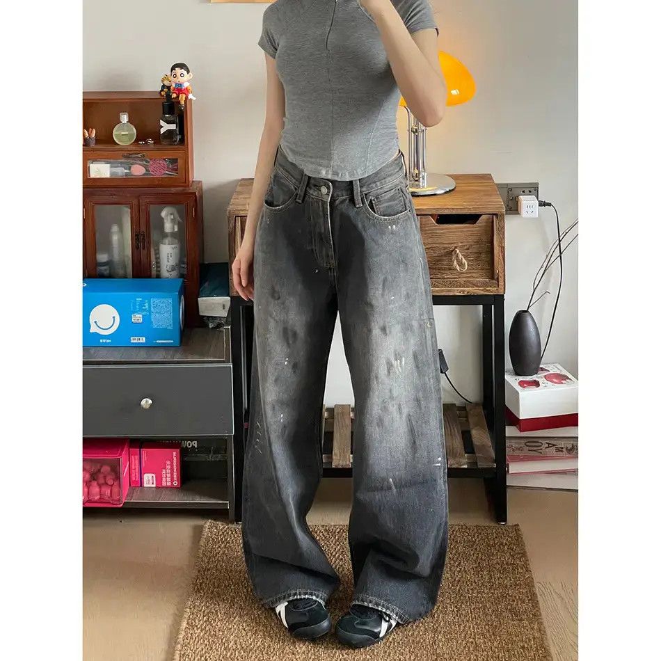 Japanese Brand Retro loose splashed ink straight leg jeans Size US 32 / EU 48 - 3 Thumbnail