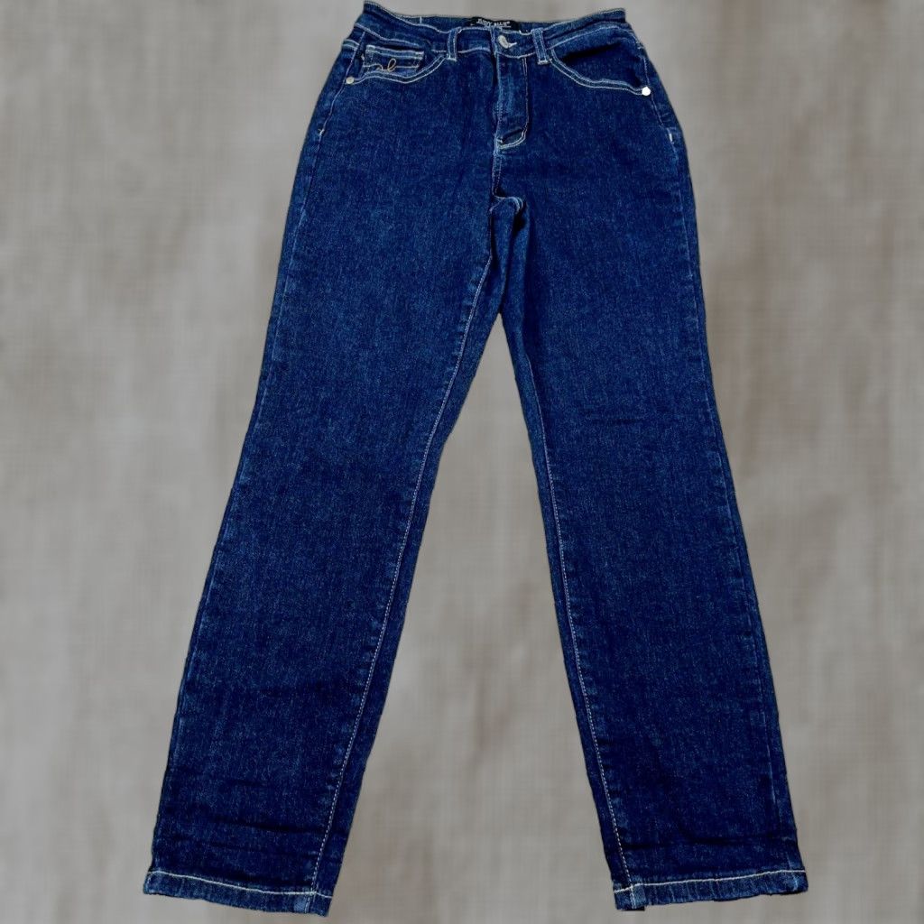Vintage Judy Blue Jeans Women 1 25 Mom Jean Dark Wash Distressed Comfort Stretch 5-Pocket Denim Pants with Belt Loops Girls Womens Size 25" / US 0 / IT 36 - 1 Thumbnail