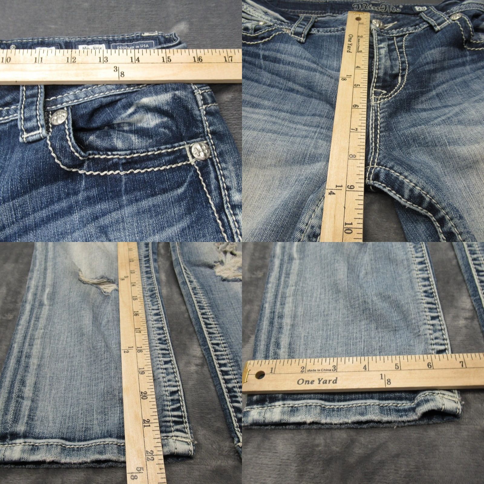 Miss Me Miss Me Jeans Women Cropped 28 Inseam 22 Light Wash Distressed Embroidered Rhinestone Denim 31x22 Zip Button Jeans Womens Size 28" / US 6 / IT 42 - 9 Thumbnail