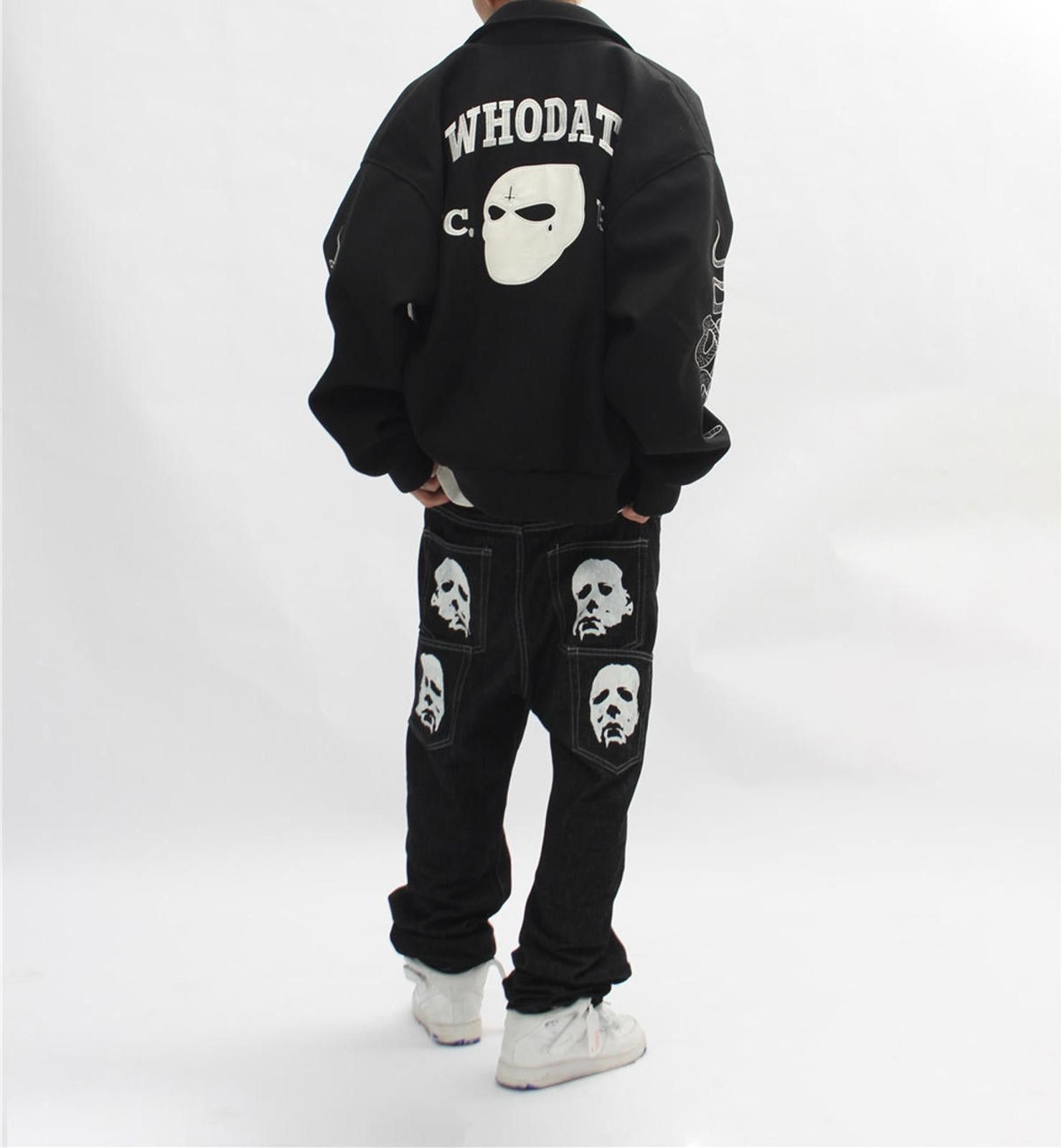 Japanese Brand Black Straight Leg Denim Jeans with Graphic Prints Size US 32 / EU 48 - 1 Thumbnail