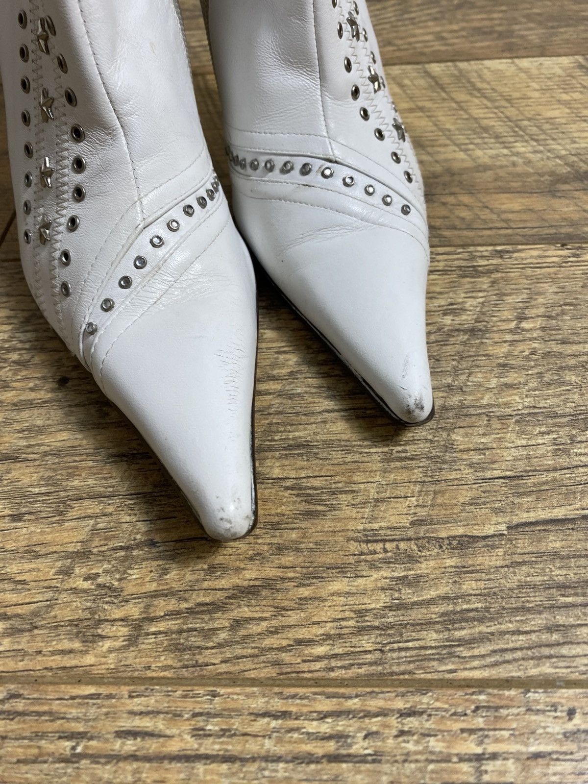 Japanese Brand Rare Archive White Leather Star Studded Pocket Boots Y2K Size US 5 / IT 35 - 4 Thumbnail