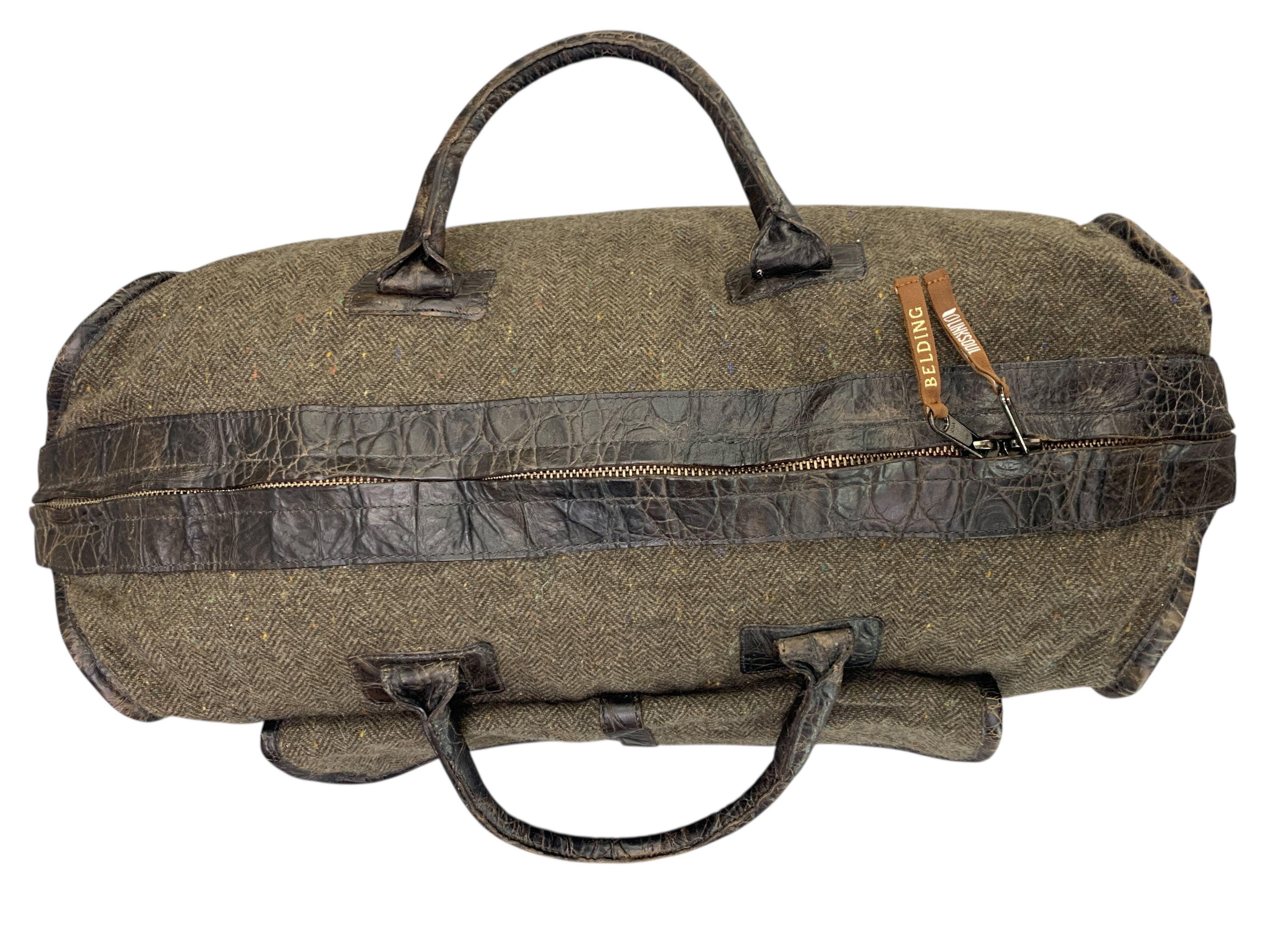 Japanese Brand × Vintage LINKSOUL by BELDING Boston Bag Leather Wool Herringbone Size ONE SIZE - 3 Thumbnail