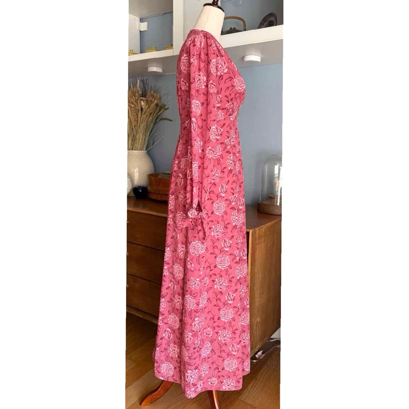 Vintage Gal Meets Glam Maxi Dress Long Sleeve Floral Florence Pink 00 Women V-Neck Zip Polyester Party/Cocktail Spring Summer Size XXS / US 00 / IT 34 - 4 Thumbnail