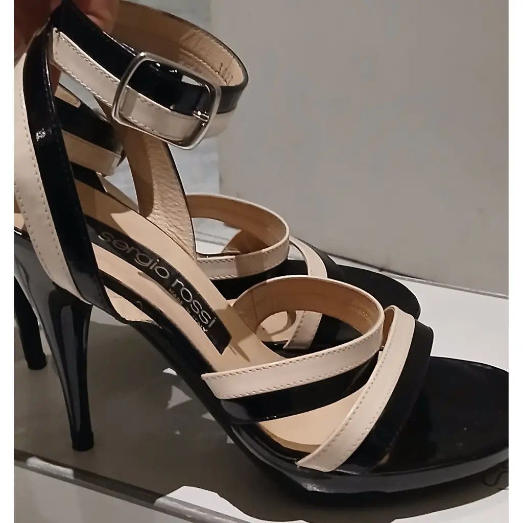 Sergio Rossi Sergio Rossi Patent Leather Strap Heels Black / Cream Size US 7 / IT 37 - 7 Thumbnail