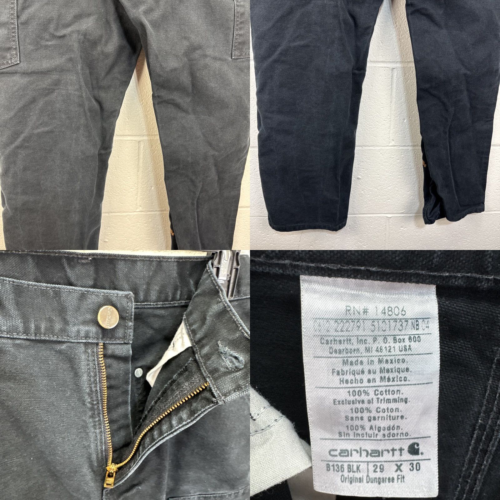 Carhartt VINTAGE Carhartt B136 Pants Carhartt Double Knee 29X30 Black Distressed Work Canvas 90s Grunge Mens Size US 29 - 10 Thumbnail