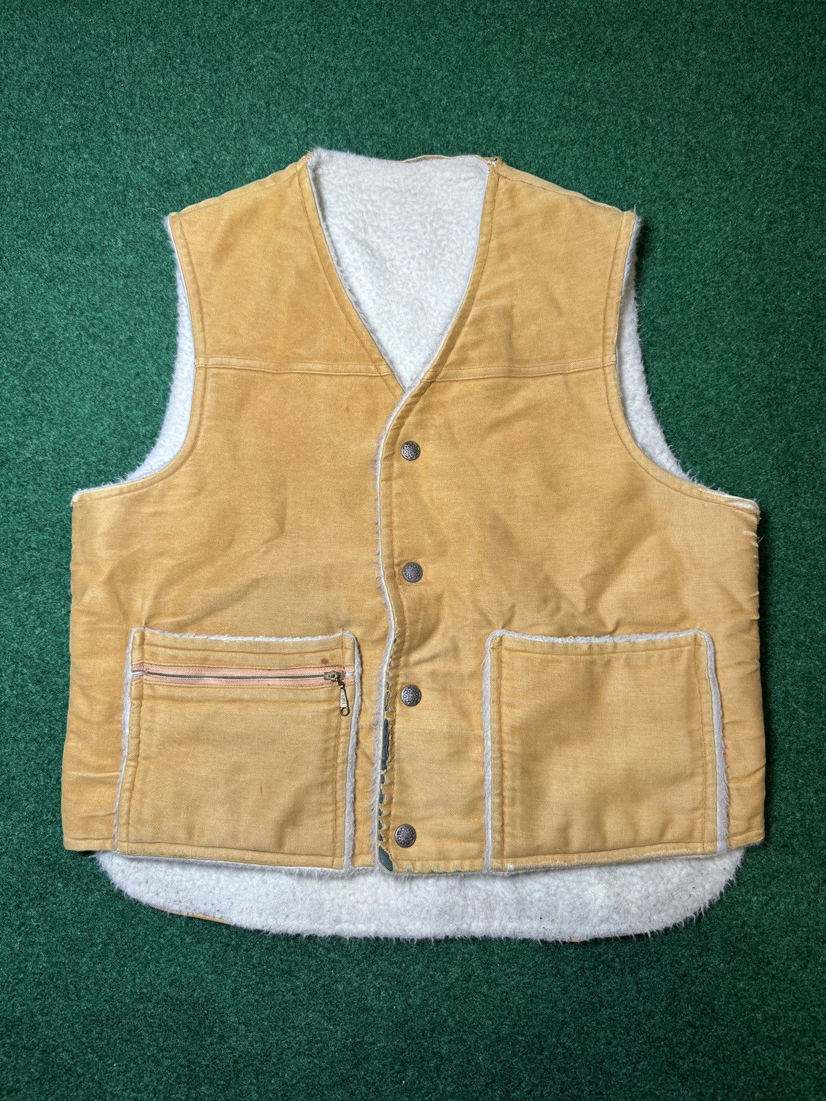Vintage Vintage 60s 70s Talon Zipper Yellow Reversible Fleece Vest Size US S / EU 44-46 / 1 - 1 Thumbnail
