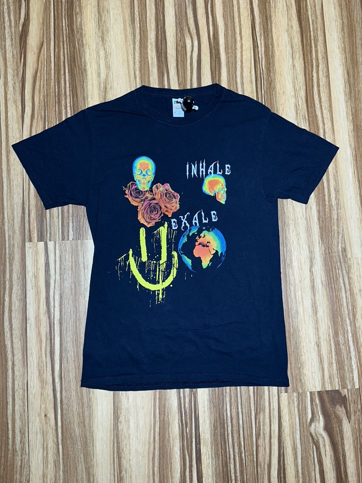 Fruit Of The Loom Vint. Inhale Exhale Fruit of the Loom Black HD Cotton TShirt Size US S / EU 44-46 / 1 - 1 Thumbnail