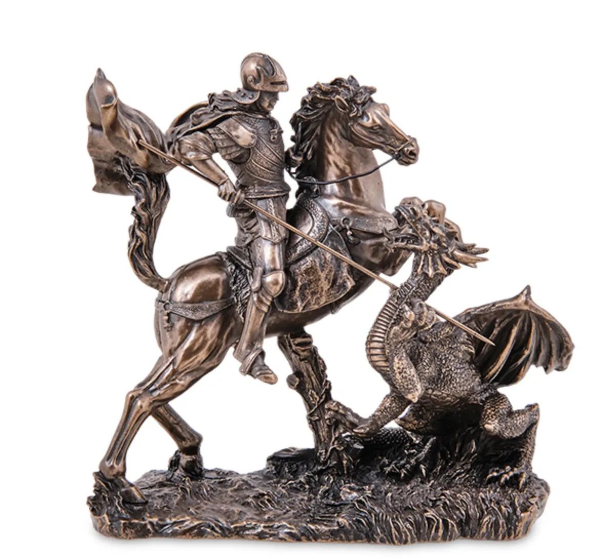 George the Dragon Slayer Statue Polystone Bronze Italy 6.1